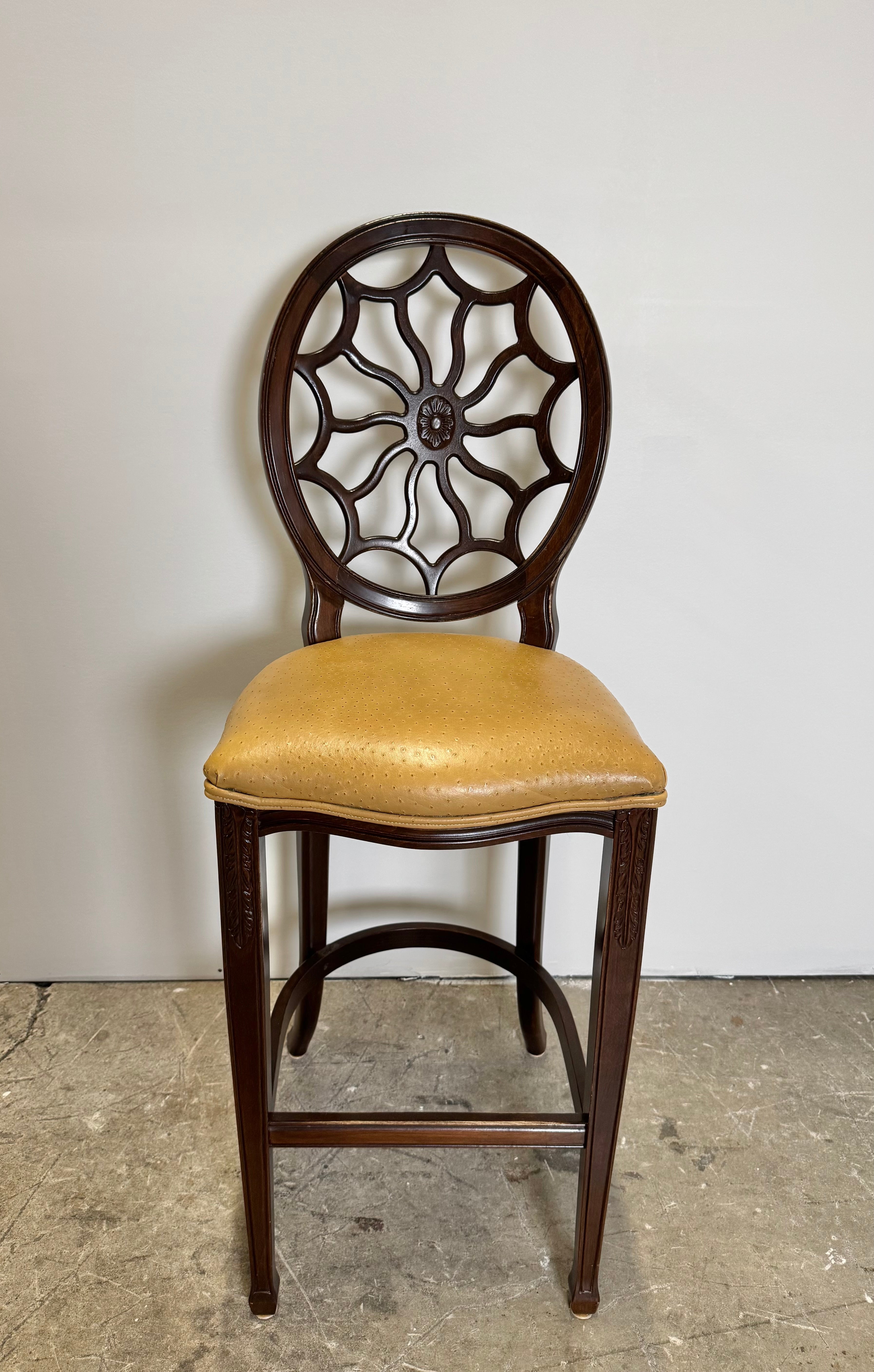 Tan Ostrich Leather Spider Back Bar Stools Set of 3