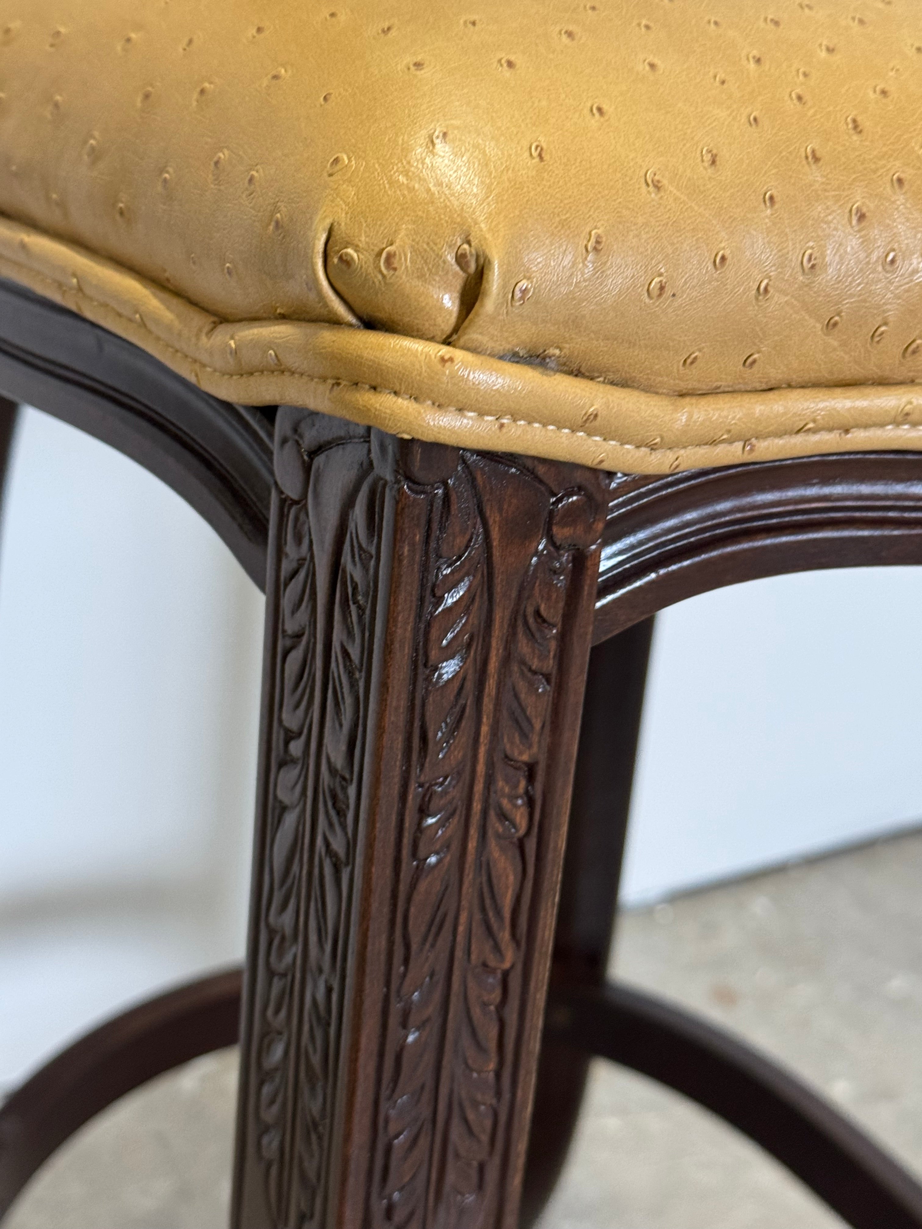 Tan Ostrich Leather Spider Back Bar Stools Set of 3