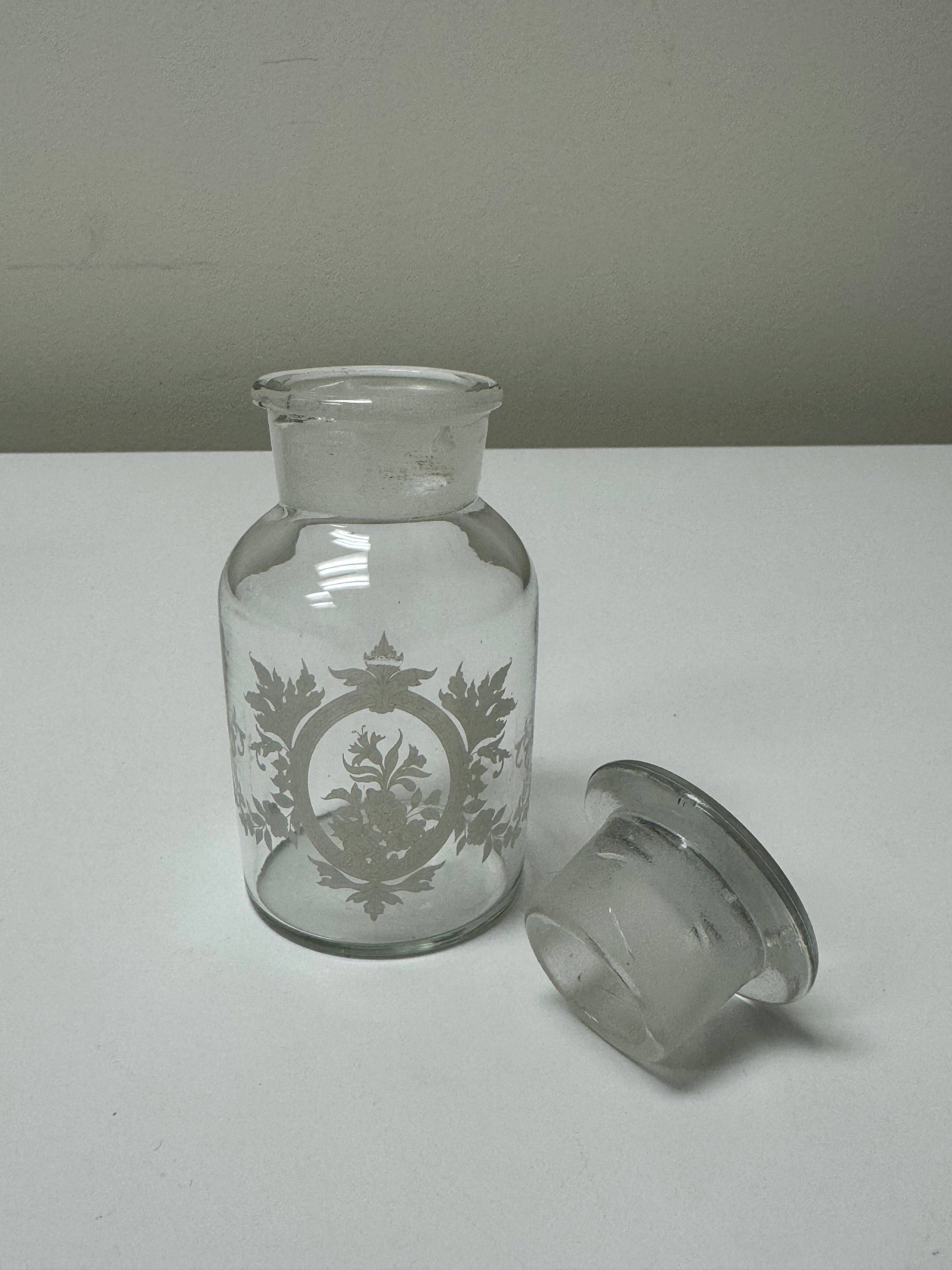 Small Etched Glass Apothecary Jar