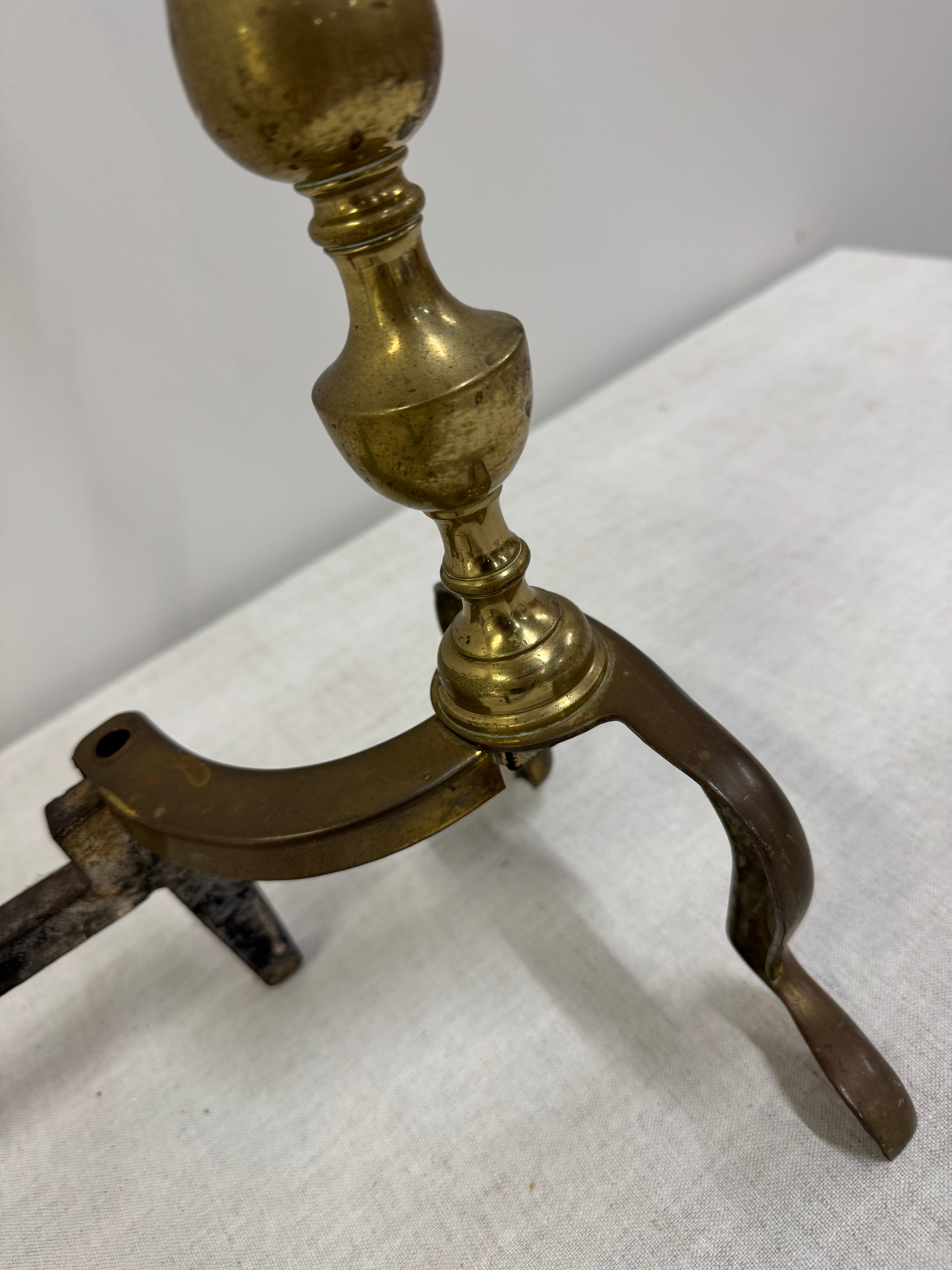 Vintage Aged Brass Andirons Set of 2