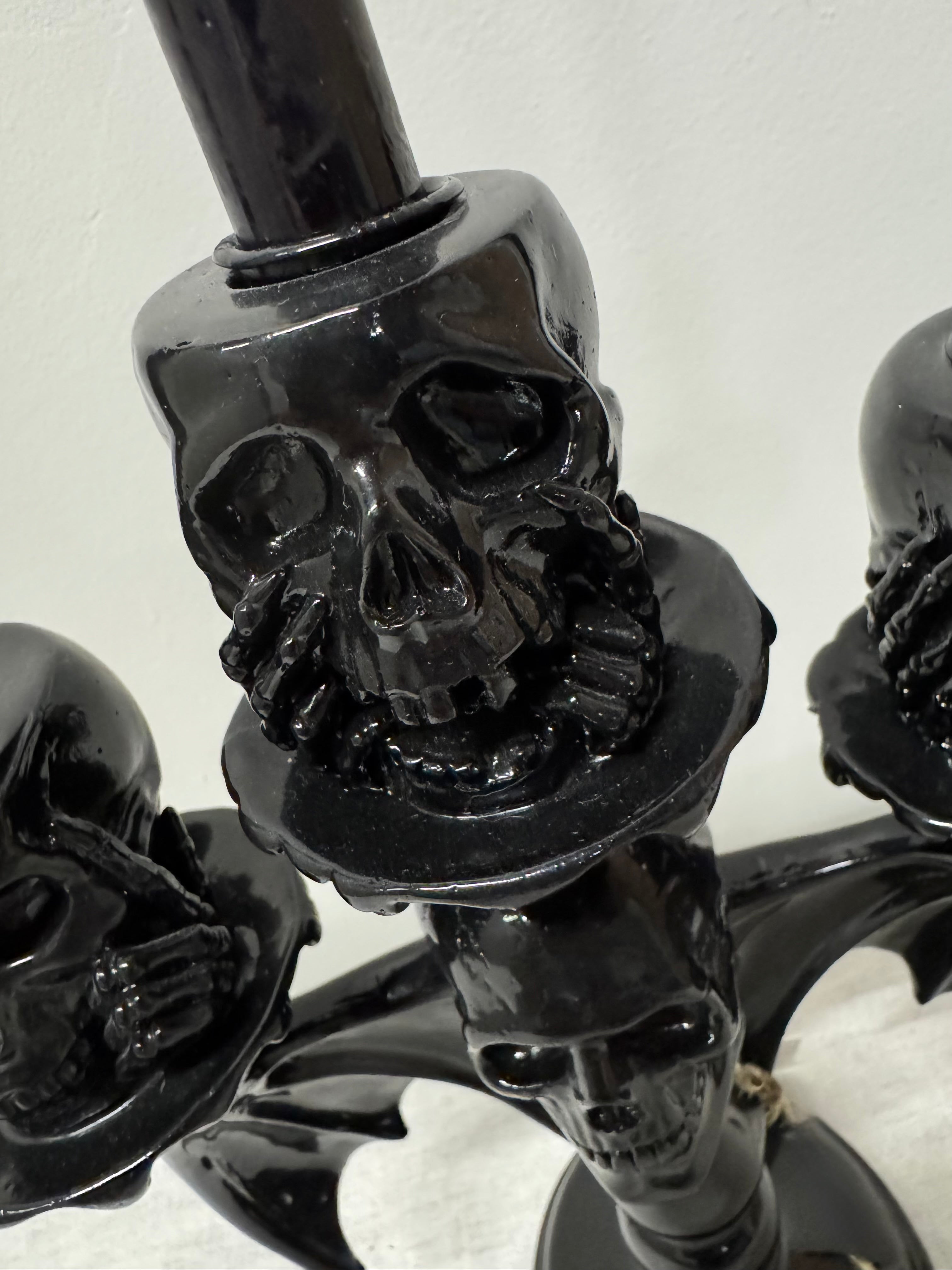 Gloss Black Skulls Candelabra