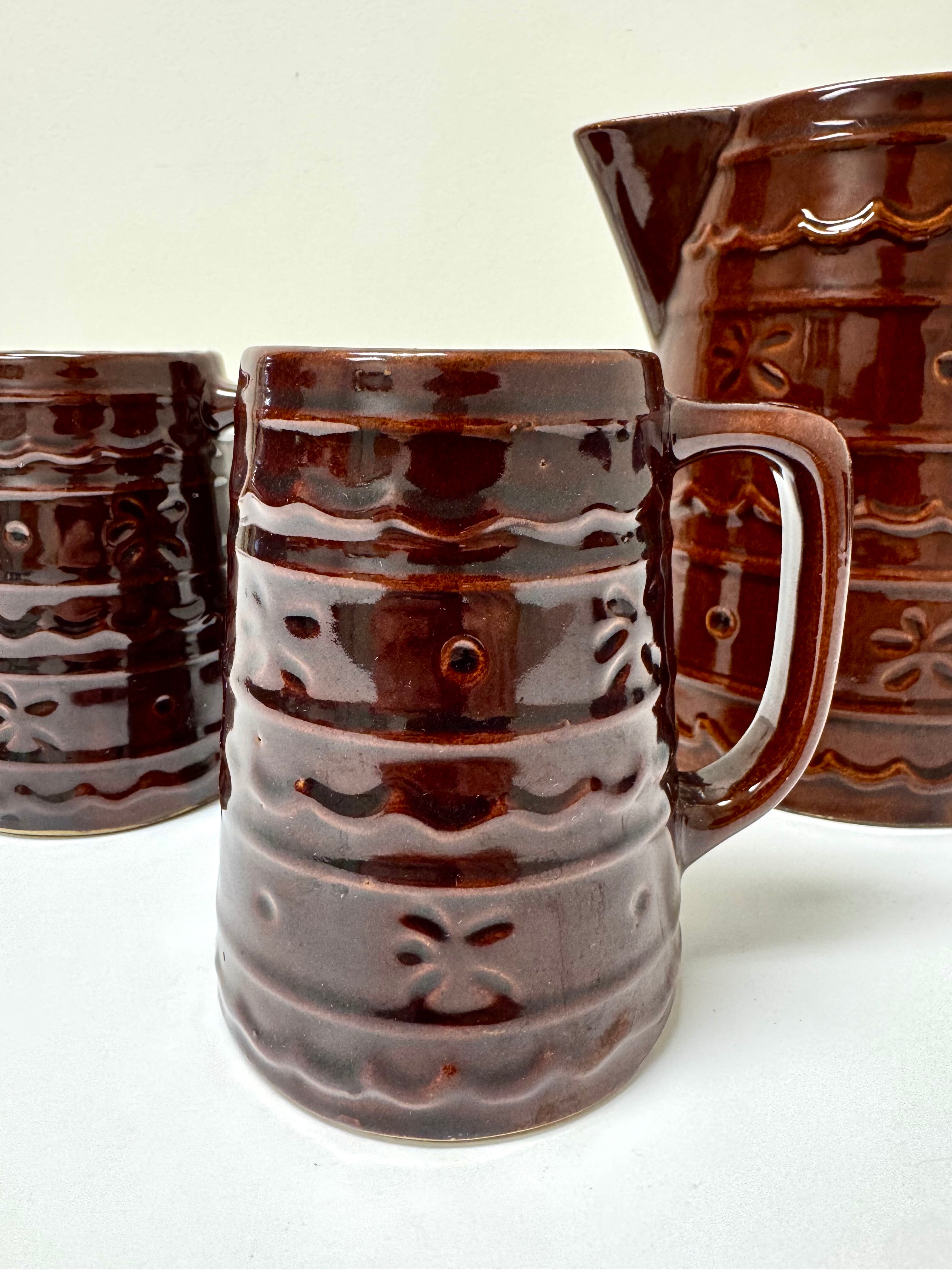 Vintage MAR-CREST 'Daisy Dot' Stoneware Pitcher & Mugs