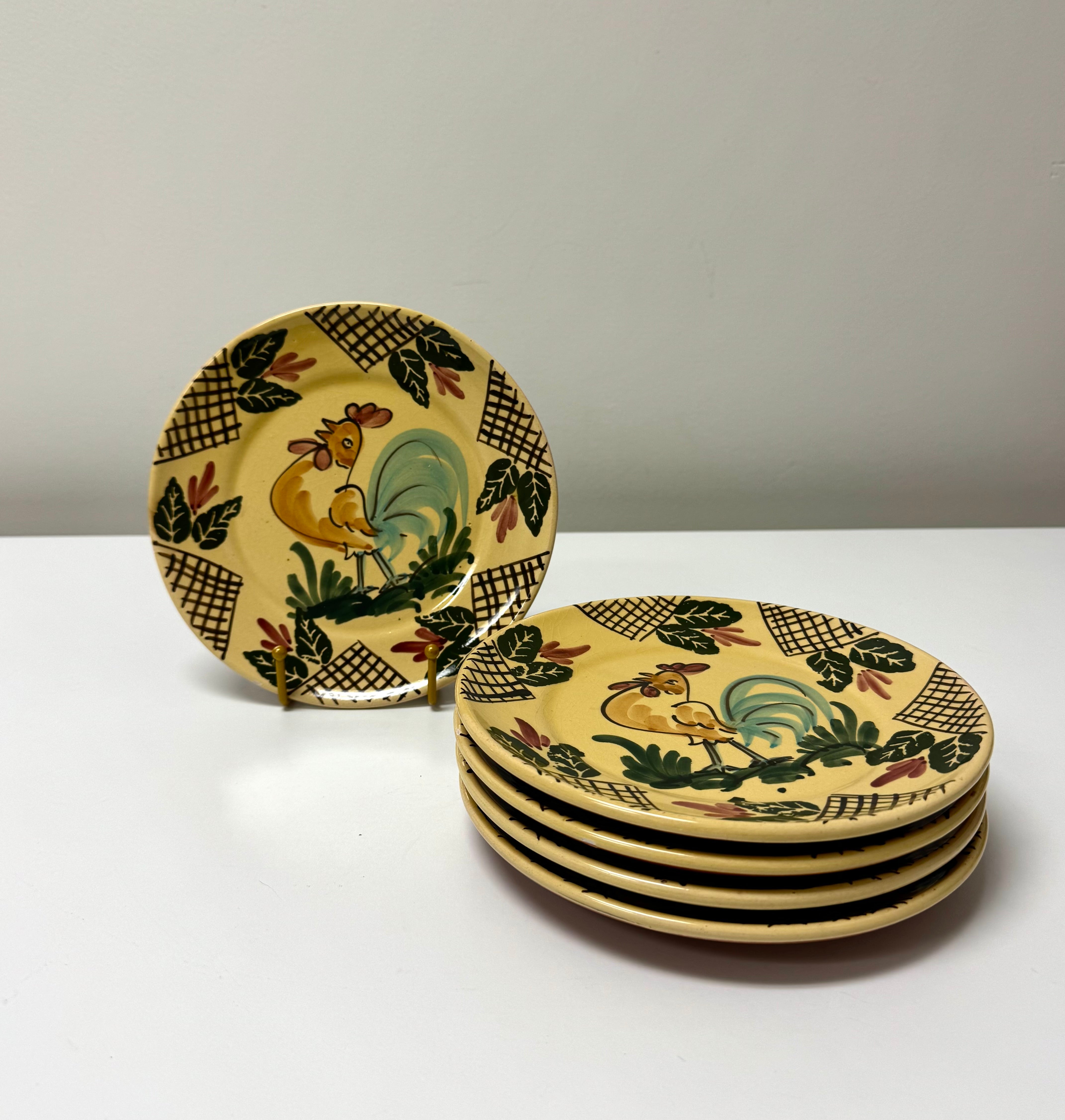 Vintage LAMAS Ceramic Rooster Hen Plates Set of 5