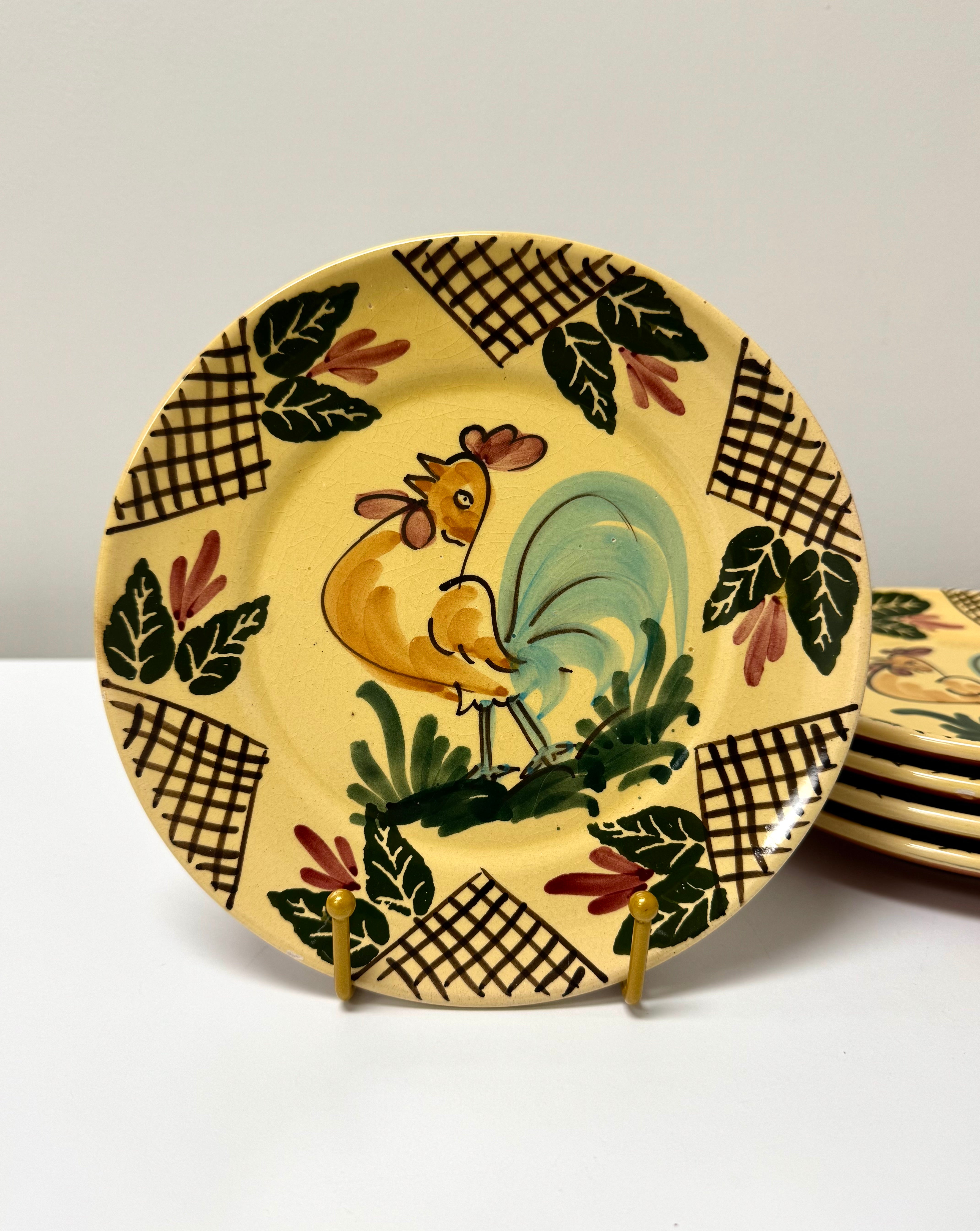 Vintage LAMAS Ceramic Rooster Hen Plates Set of 5