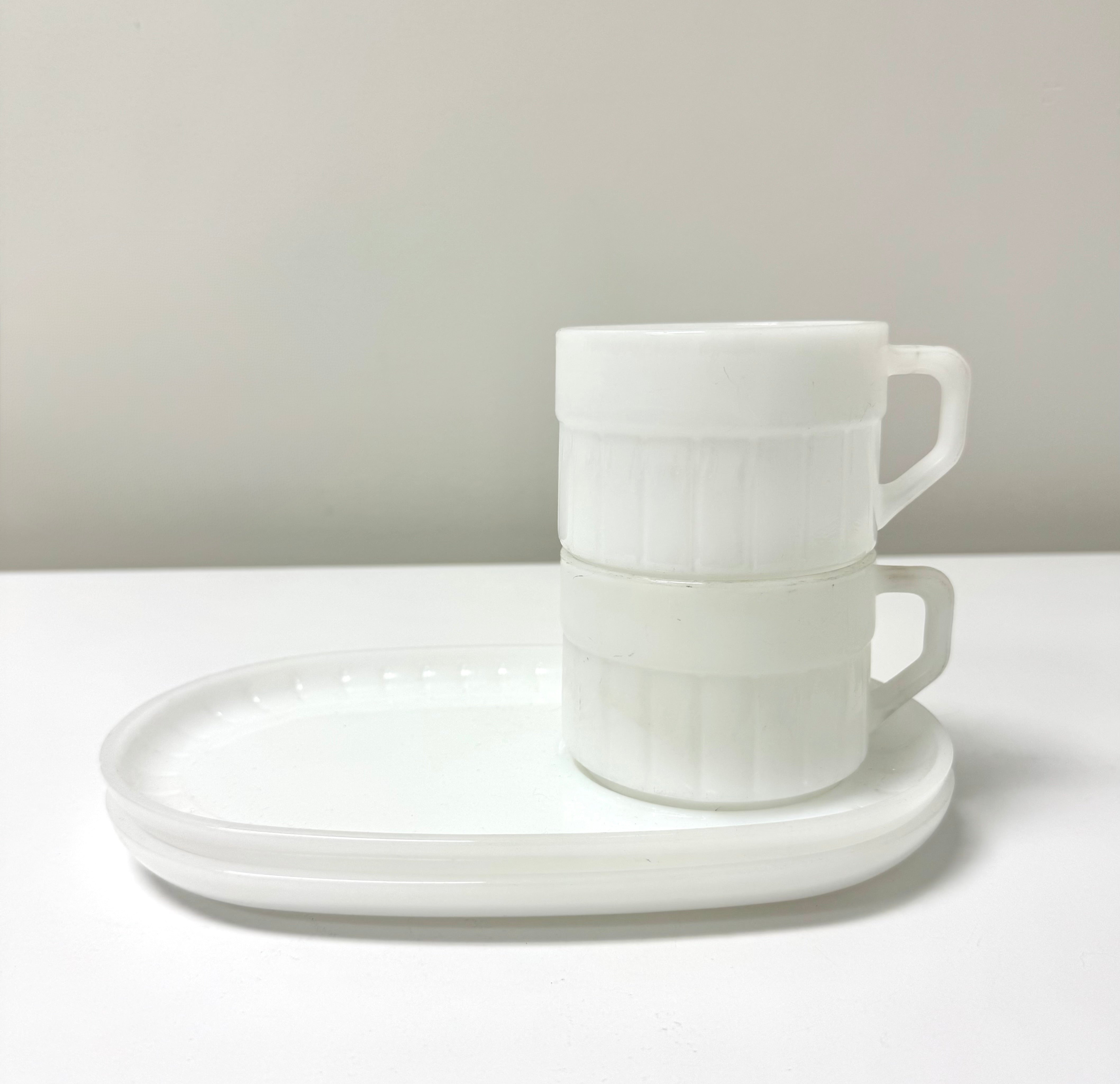 Vintage FEDERAL GLASS Milk Glass Snack Sets Set of 2