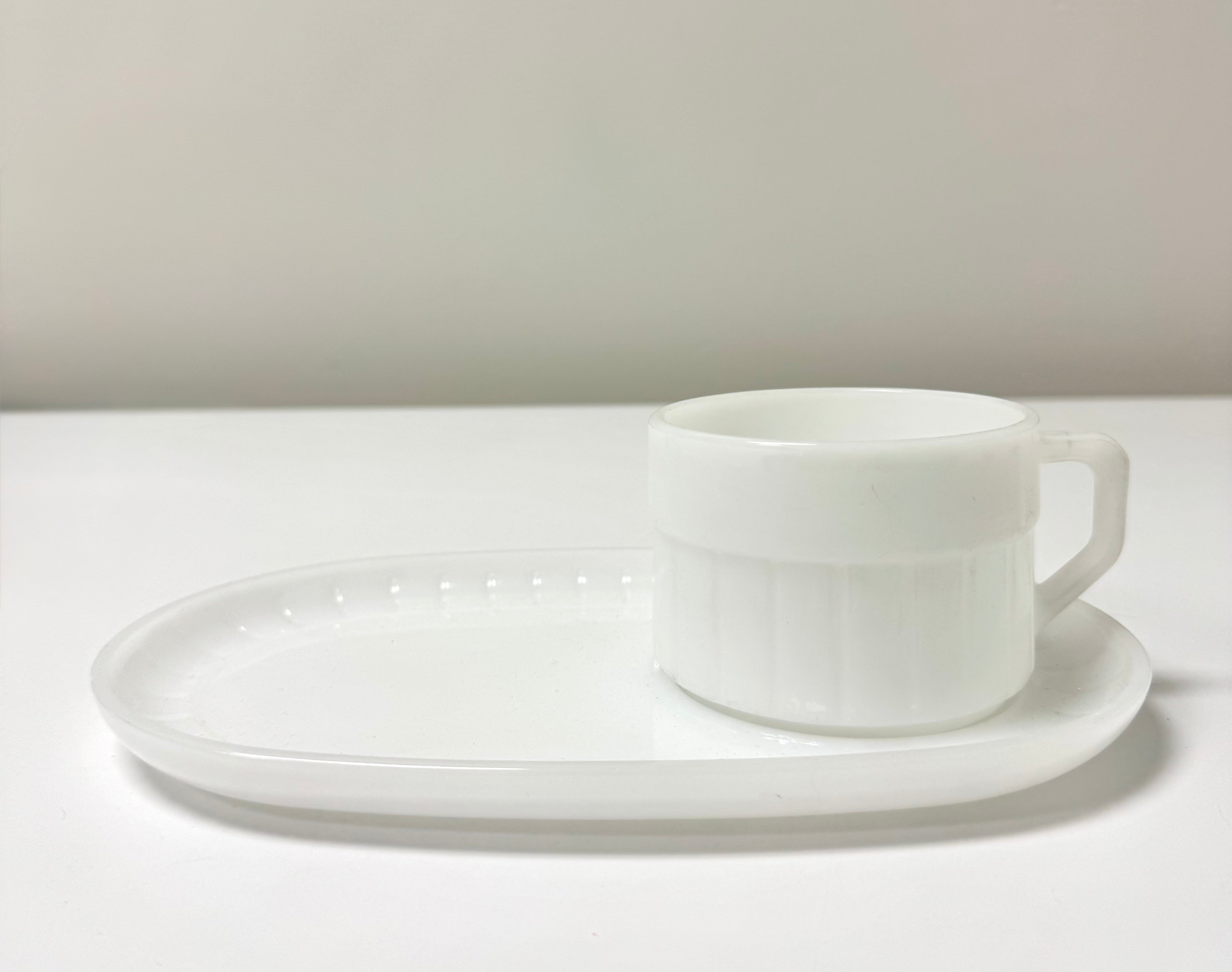 Vintage FEDERAL GLASS Milk Glass Snack Sets Set of 2