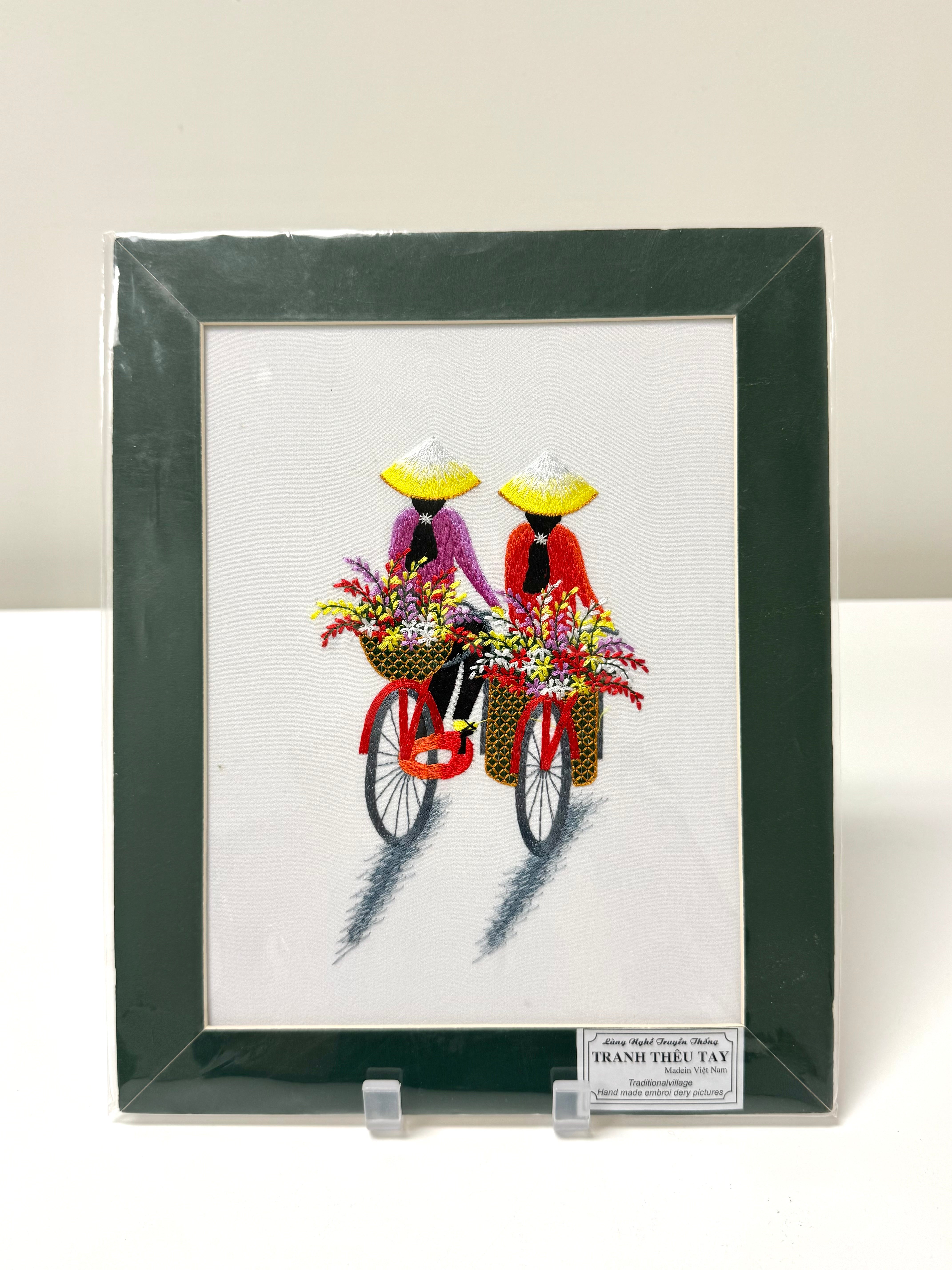 Vietnamese Silk Embroidery 'Ladies on Bicycles'