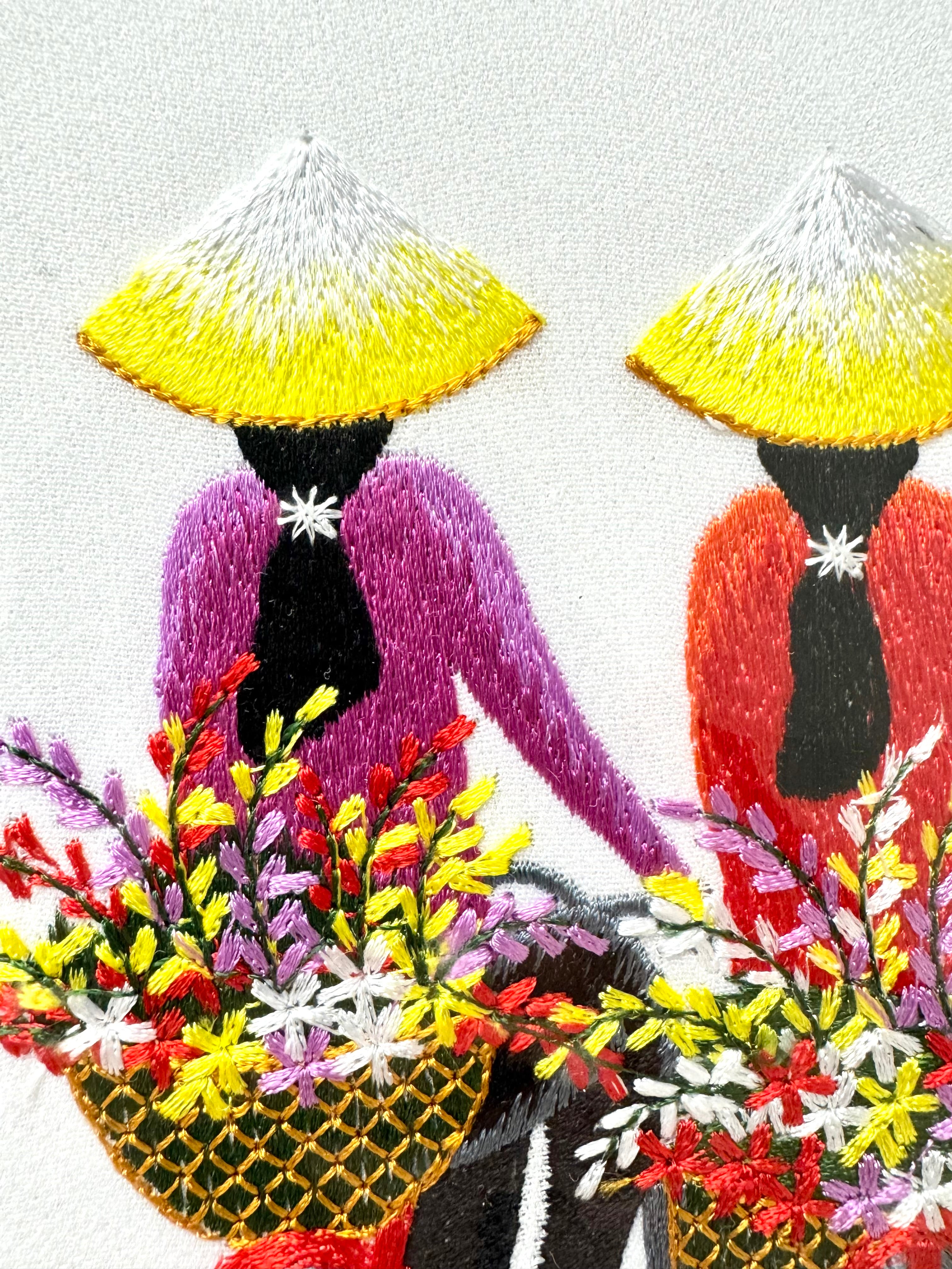 Vietnamese Silk Embroidery 'Ladies on Bicycles'