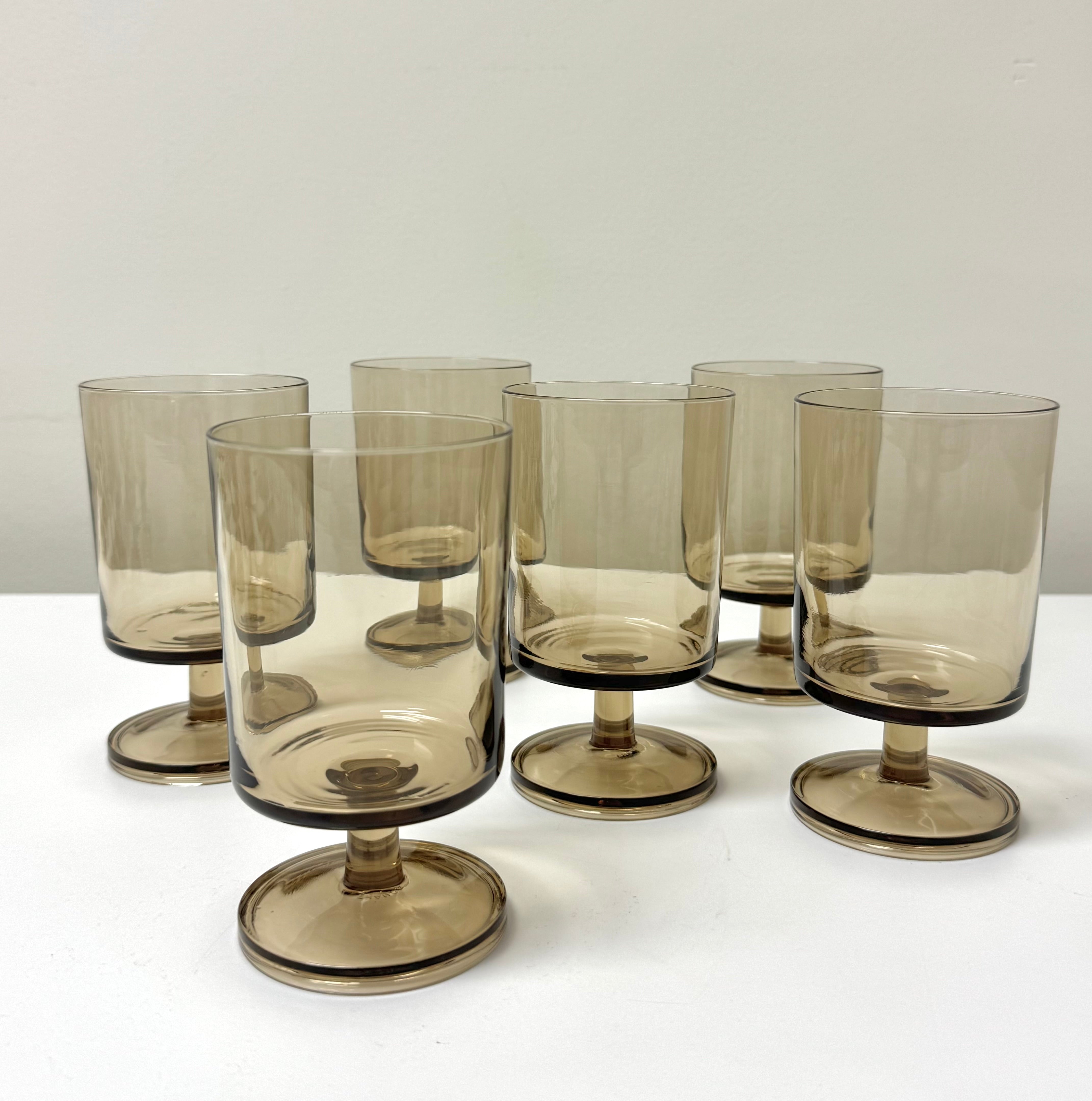 Vintage LUMINARC Tawny Smoke Water Glasses Set of 6