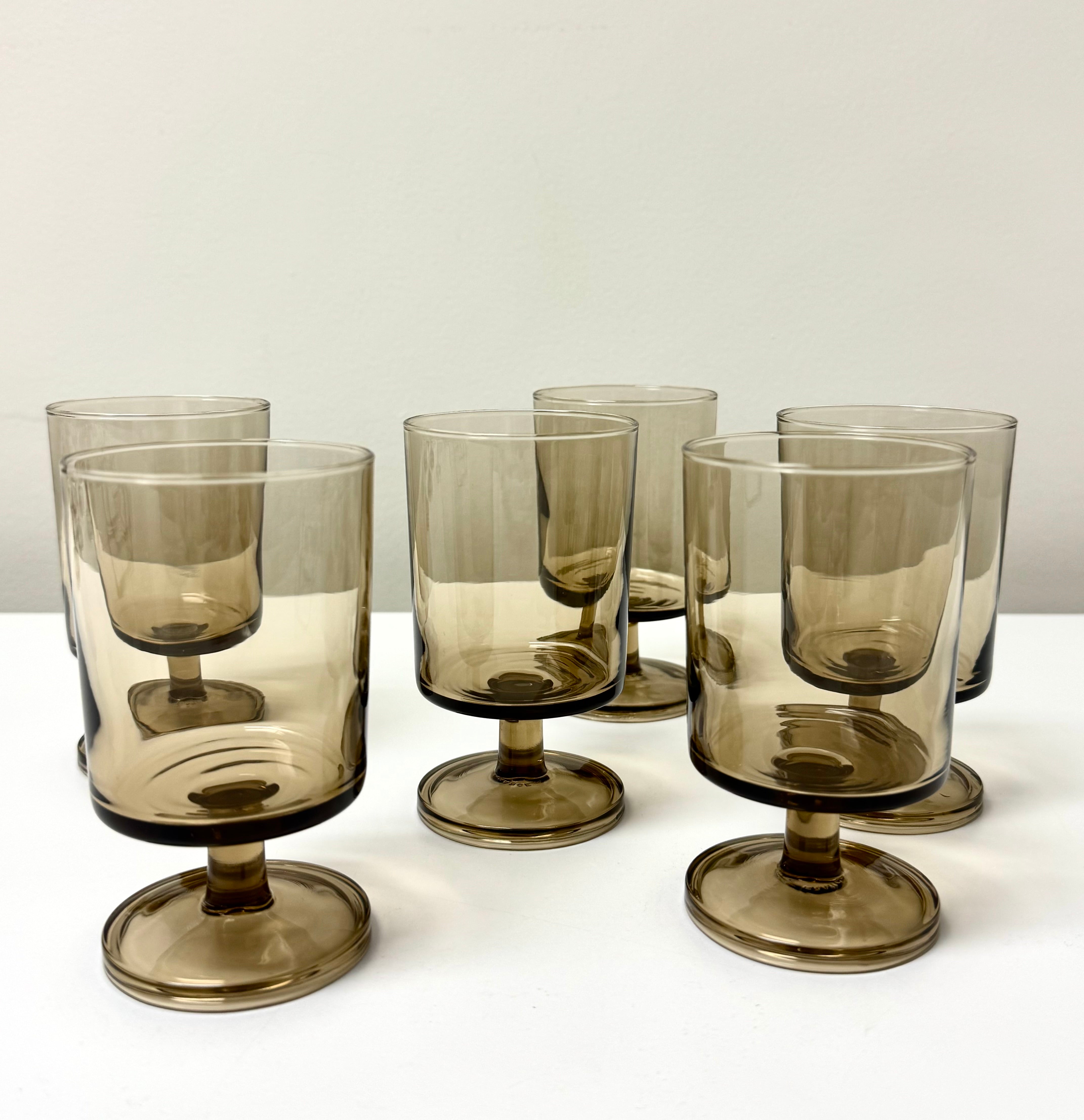 Vintage LUMINARC Tawny Smoke Wine Glasses Set of 6
