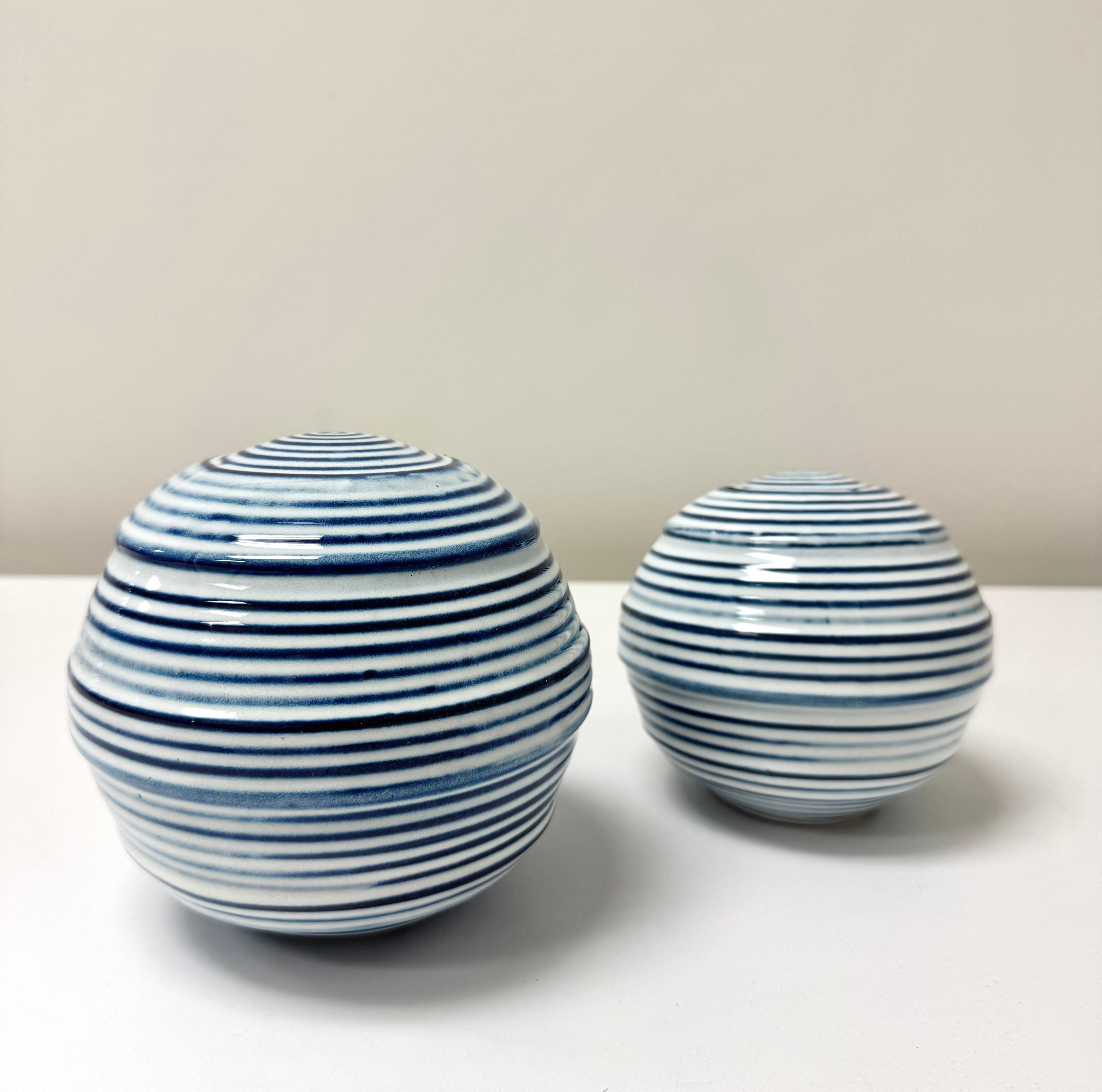 Blue & White Decorative Ceramic Orbs Set of 2