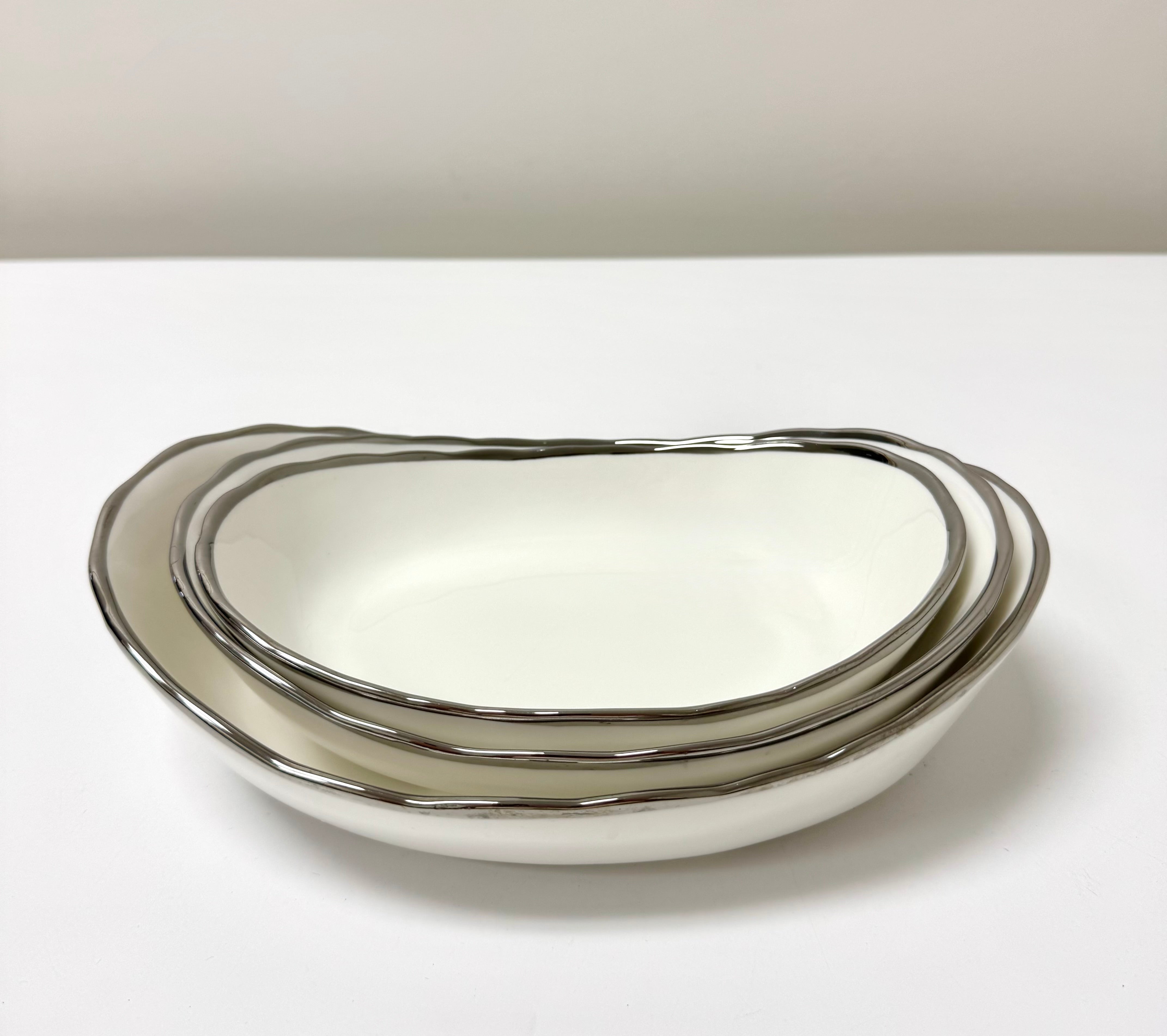 White Ceramic Nested Bowls Set of 3