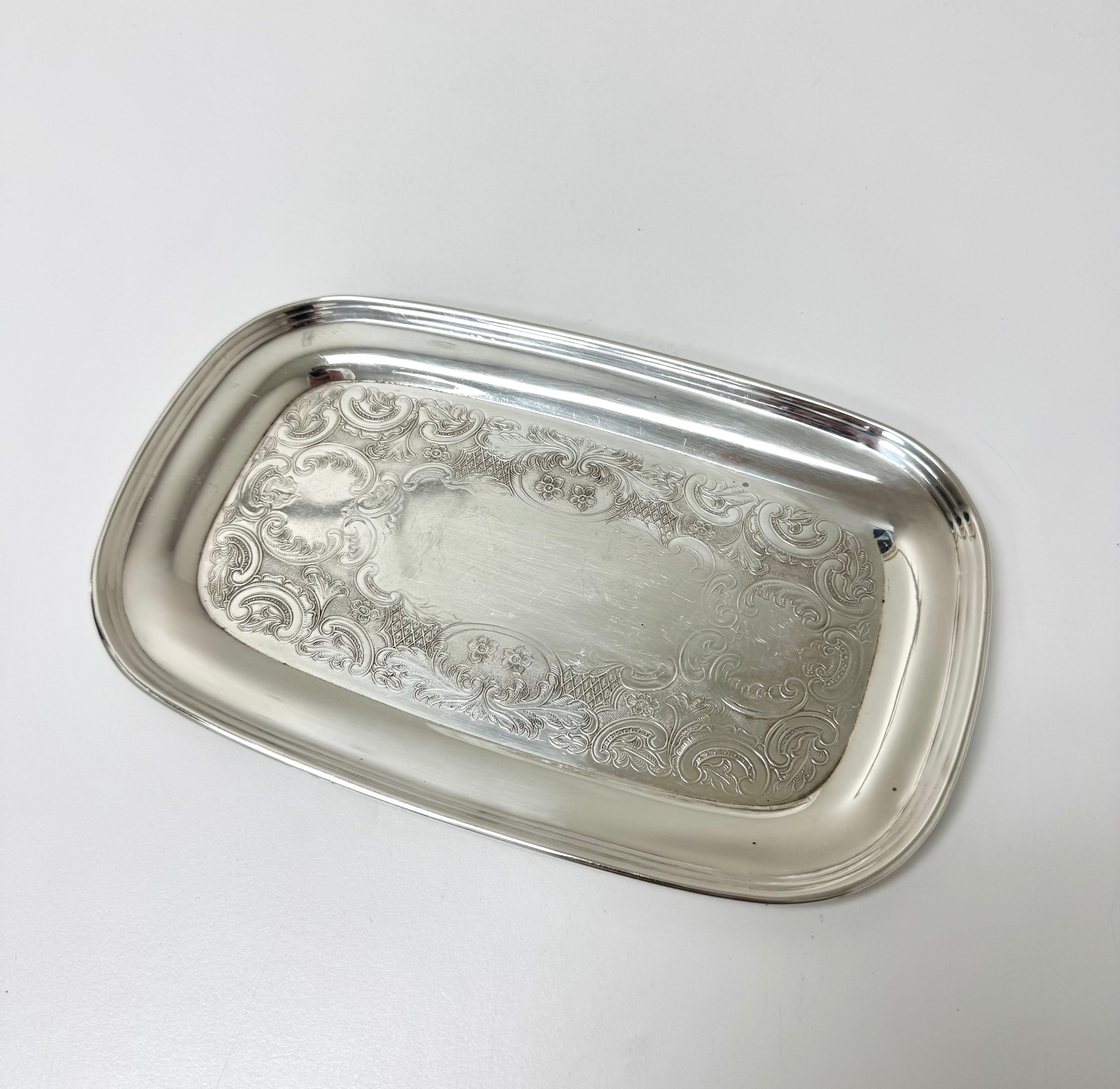 Vintage Silverplate Small Etched Tray