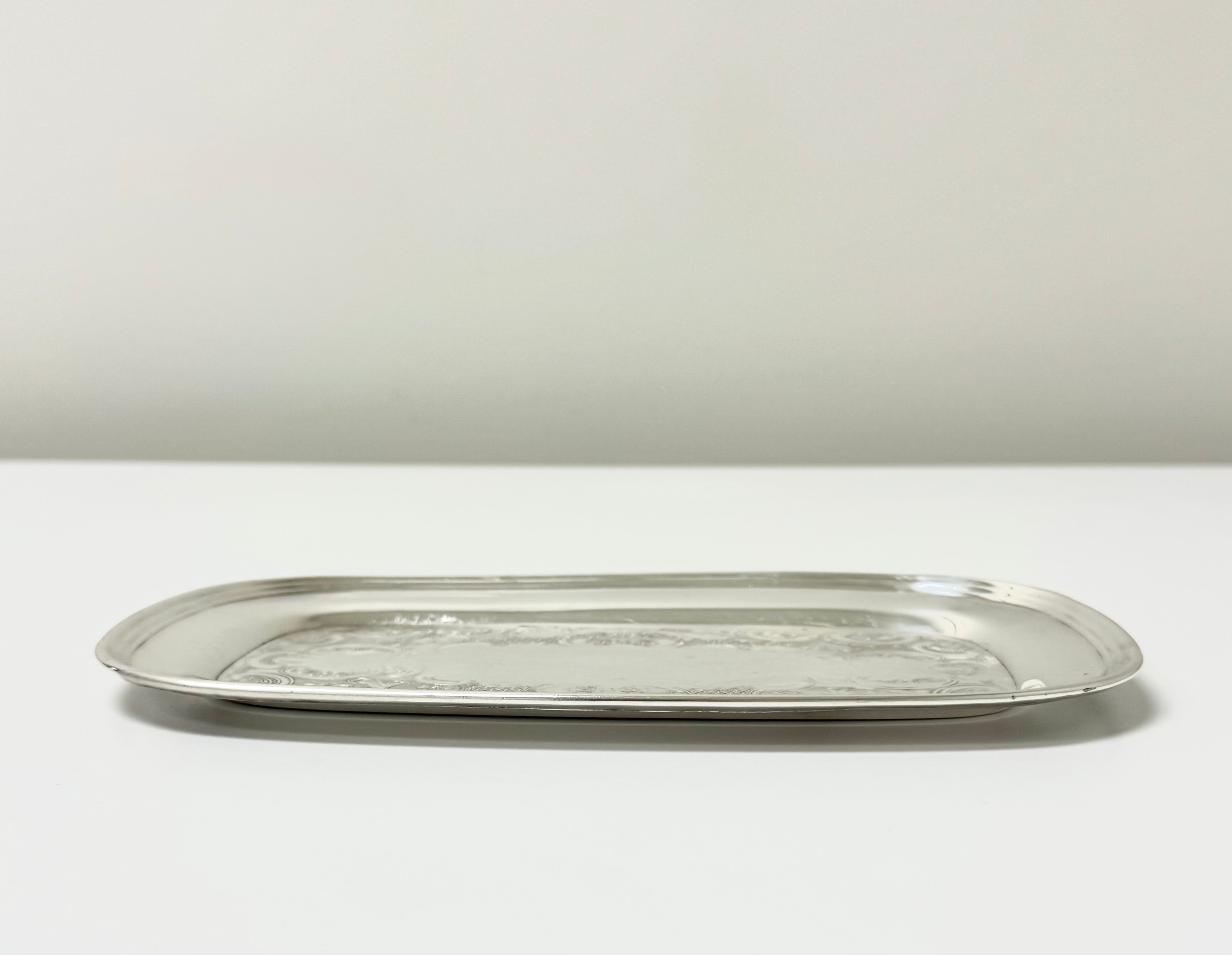 Vintage Silverplate Small Etched Tray