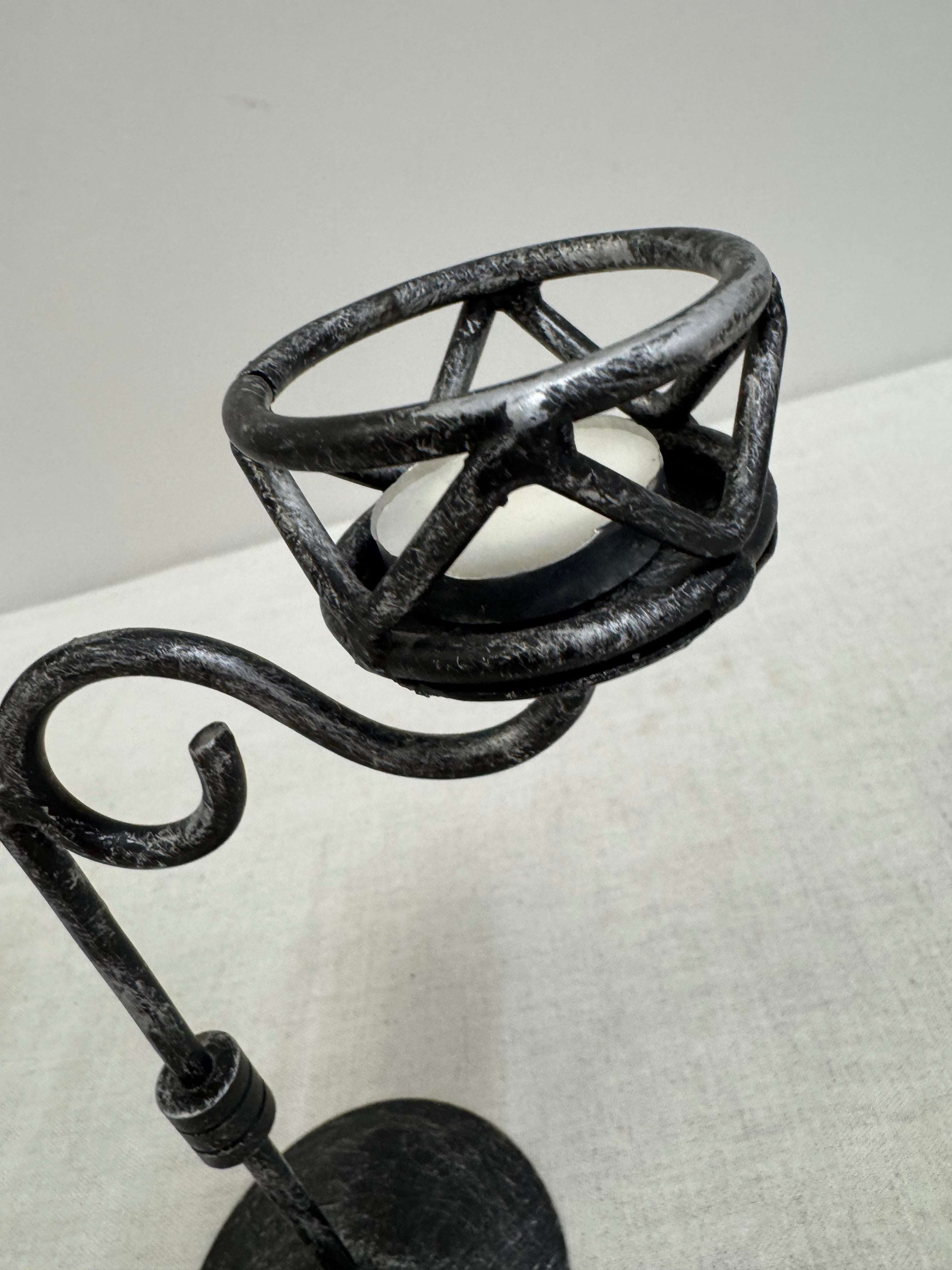 Distressed Iron Two-arm Votive Holder