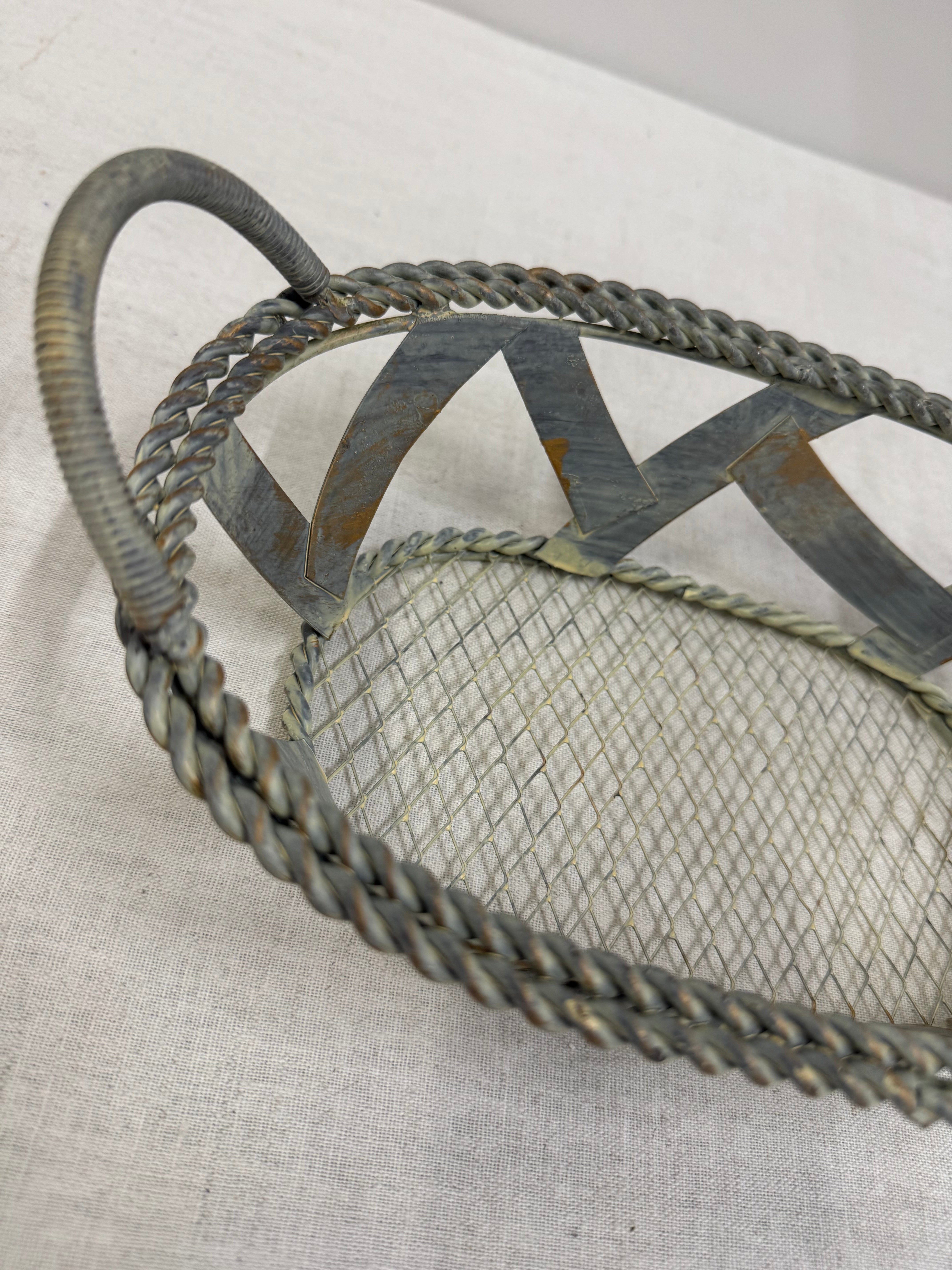 Distressed Gray Metal Basket