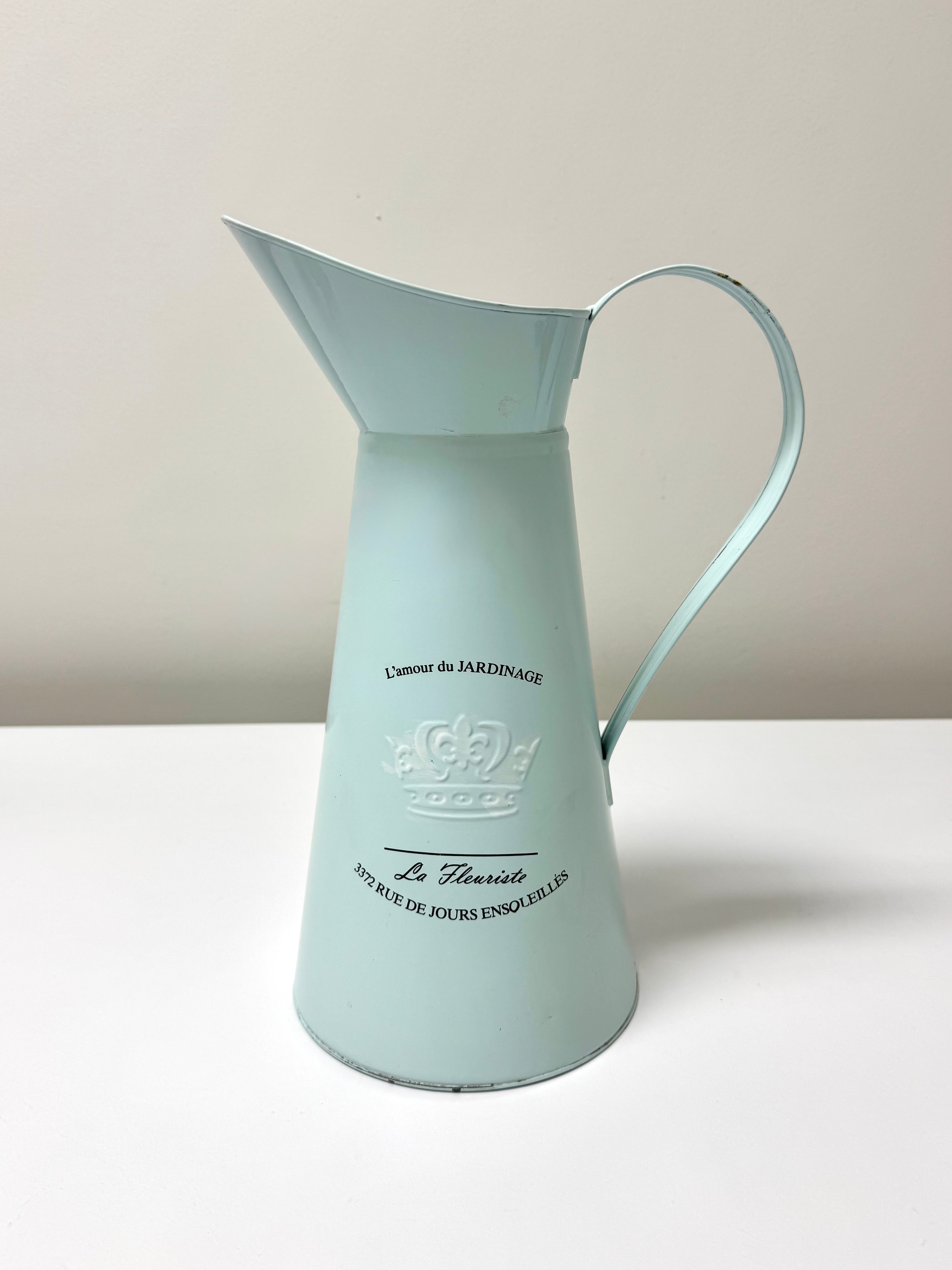 'La Fleuriste' Light Blue Metal Pitcher