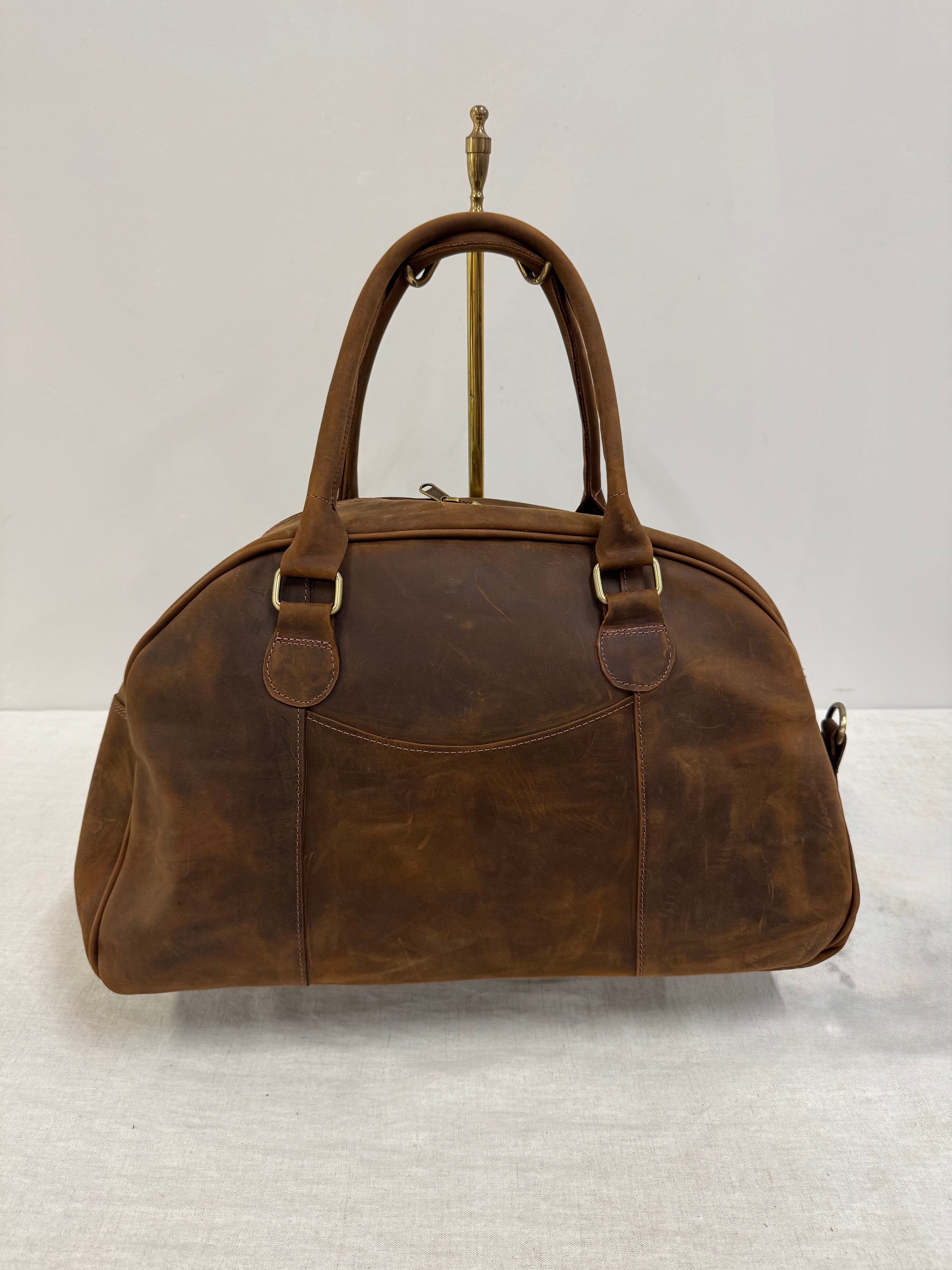 Vintage Dark Saddle Brown Leather Duffel Bag