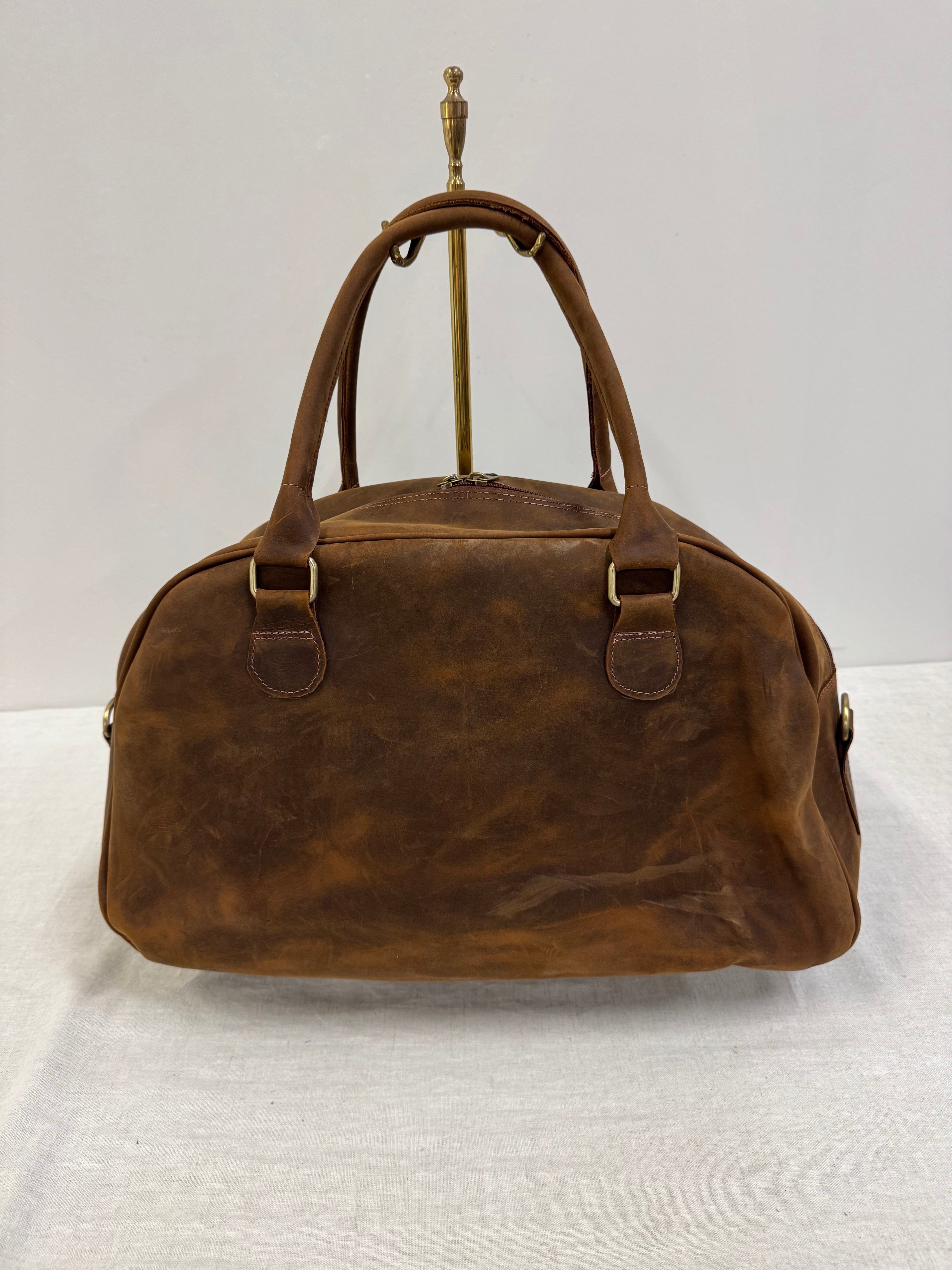 Vintage Dark Saddle Brown Leather Duffel Bag