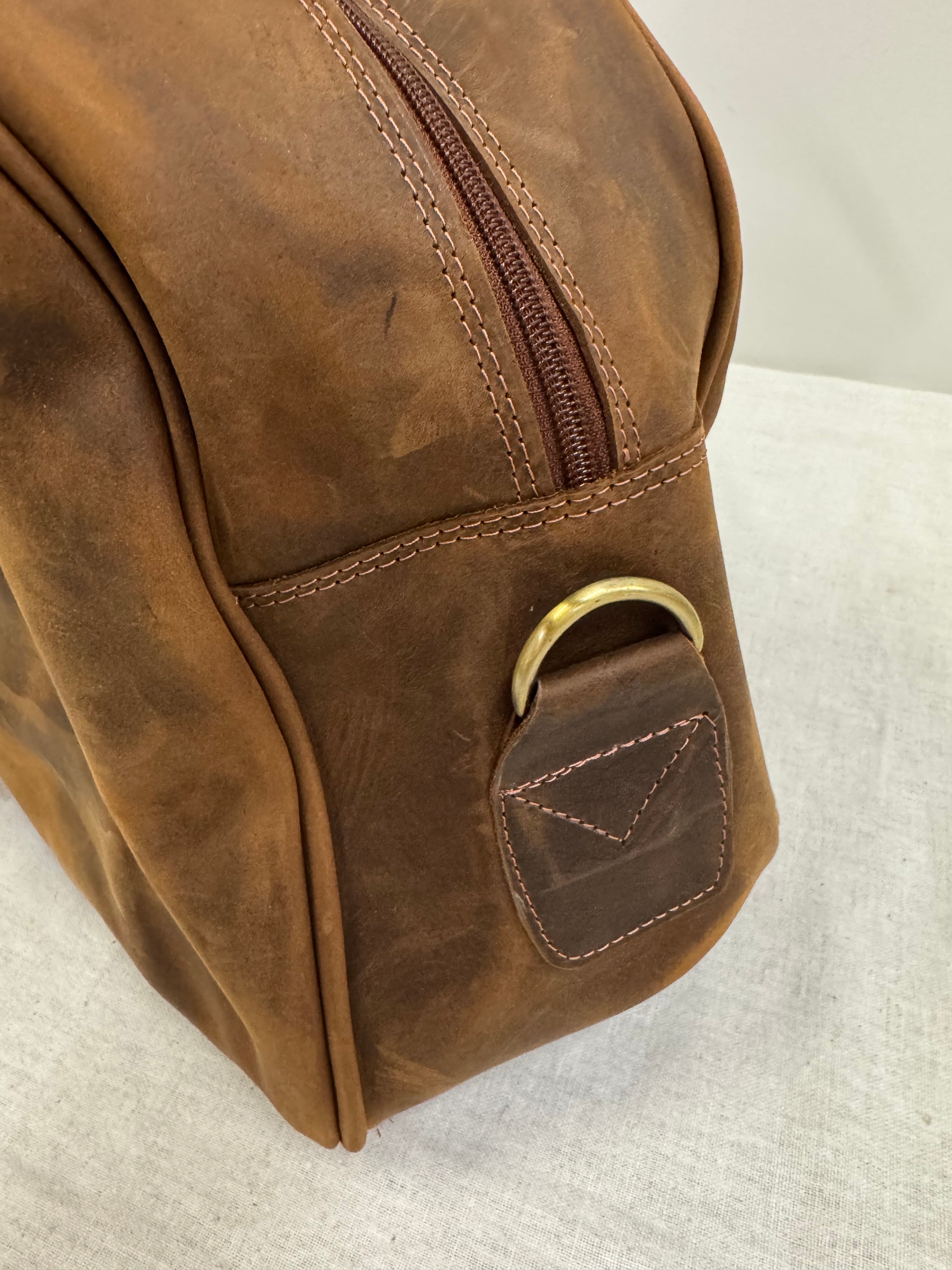 Vintage Dark Saddle Brown Leather Duffel Bag