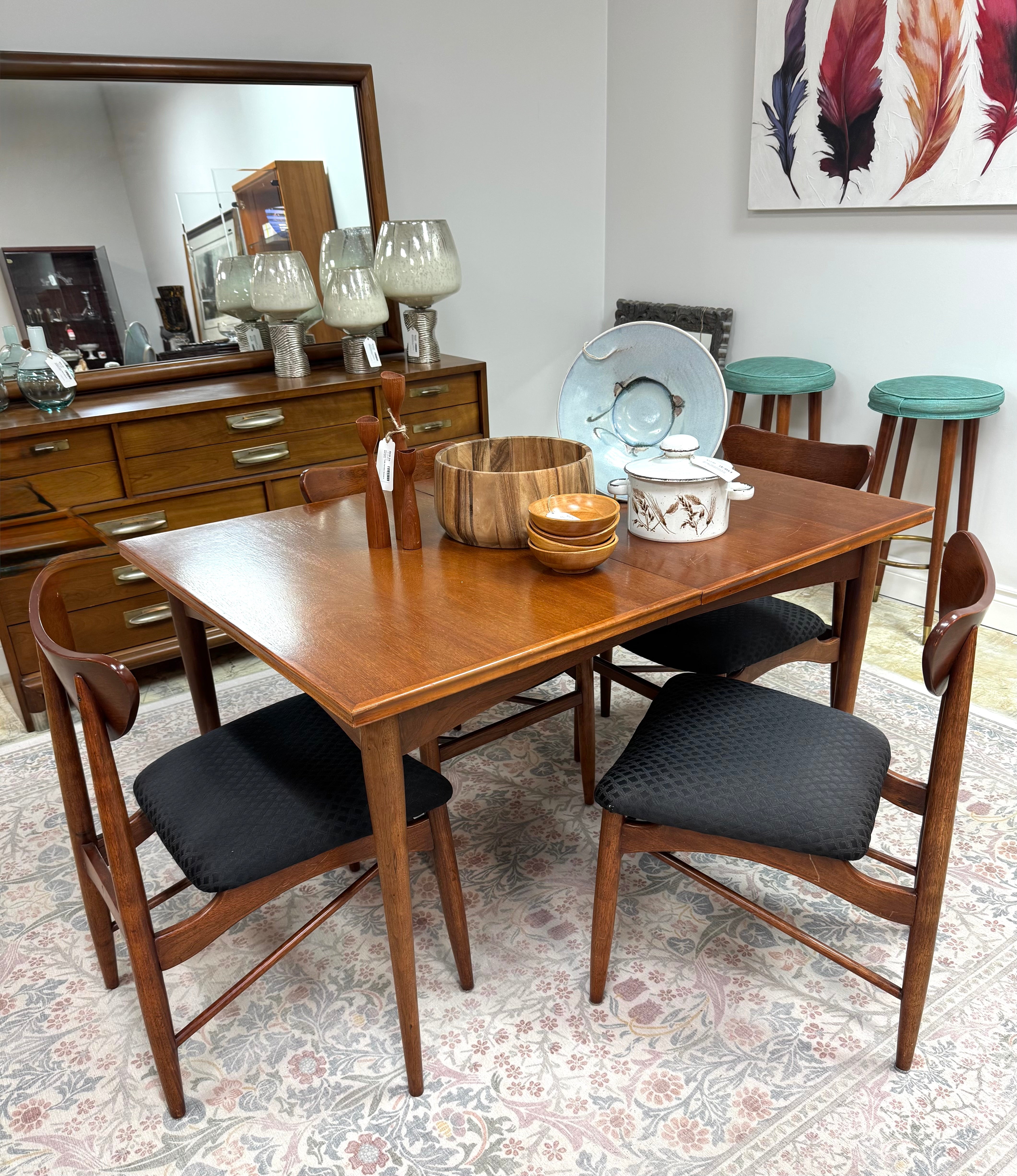 Vintage MCM Teak Dining Table & 4 Chairs
