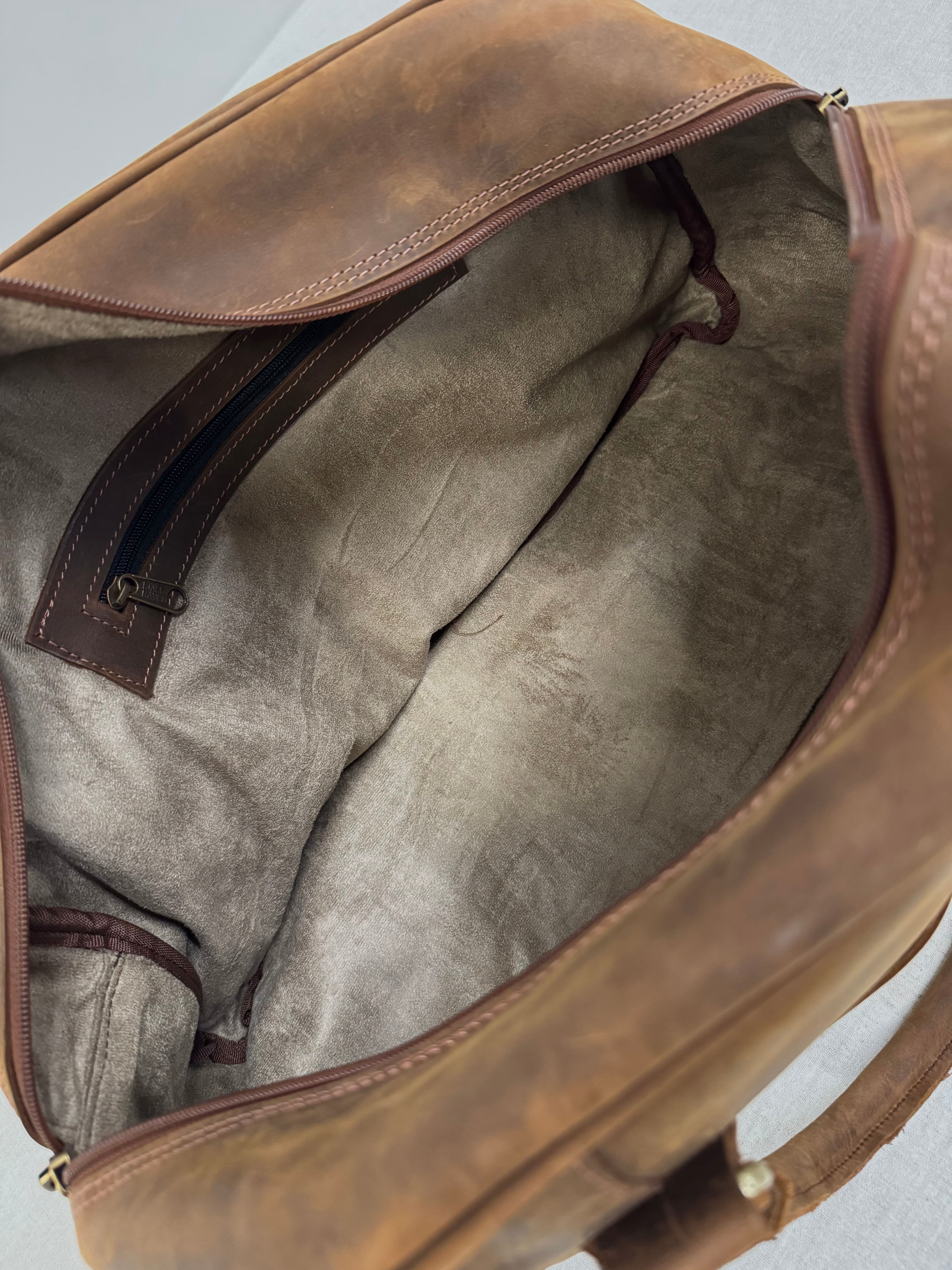 Vintage Dark Saddle Brown Leather Duffel Bag