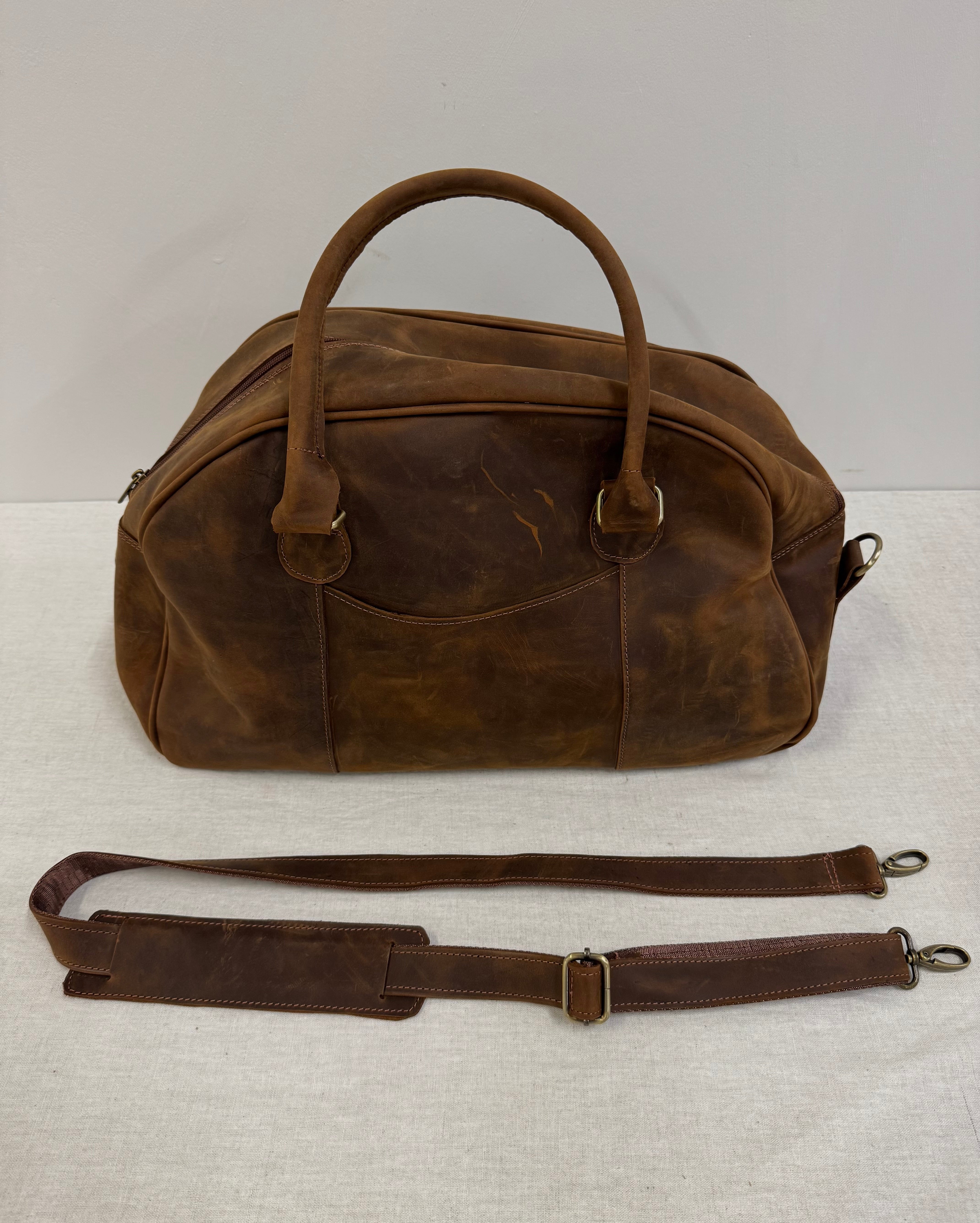 Vintage Dark Saddle Brown Leather Duffel Bag