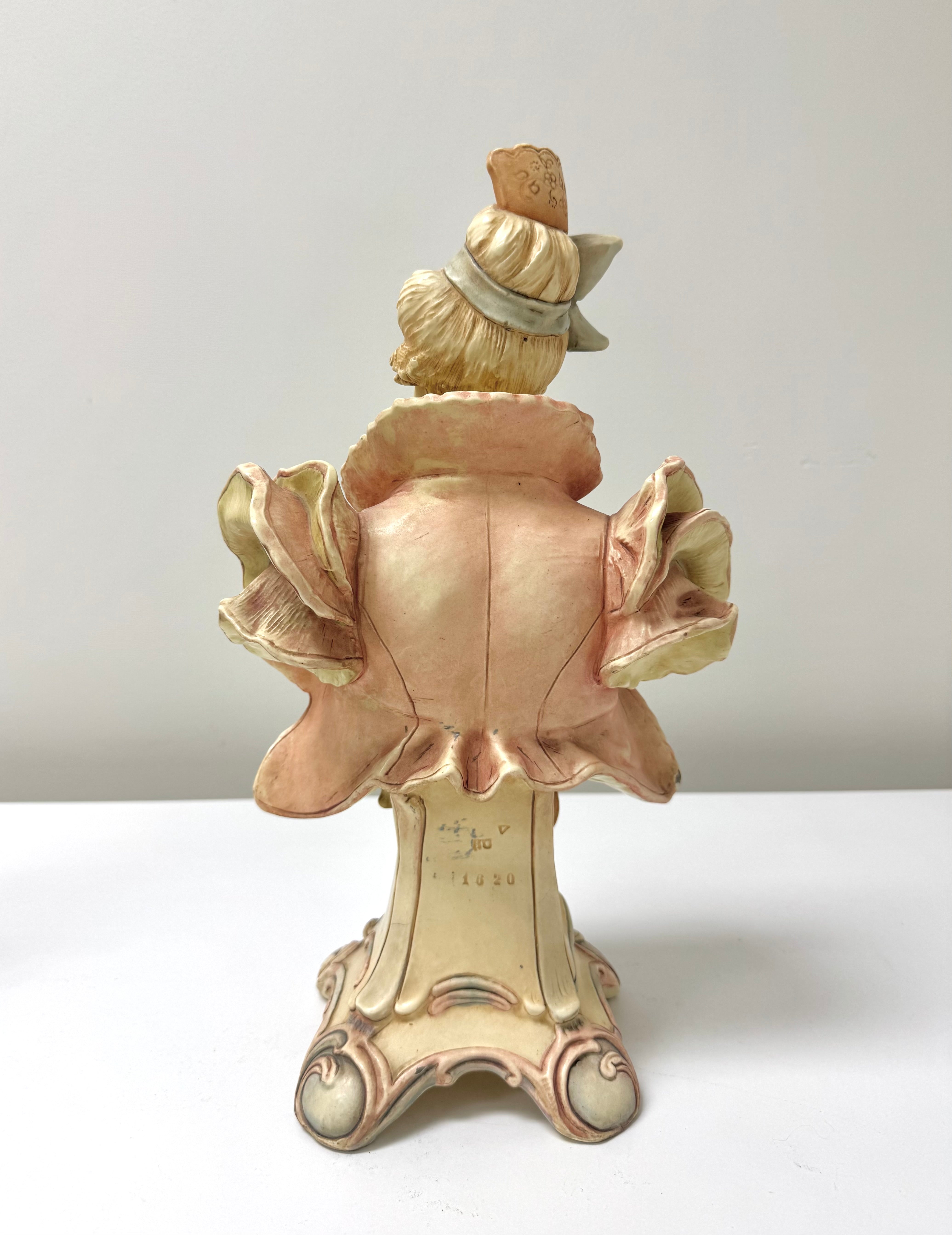 Antique 'Lady with Violin' Majolica Bust