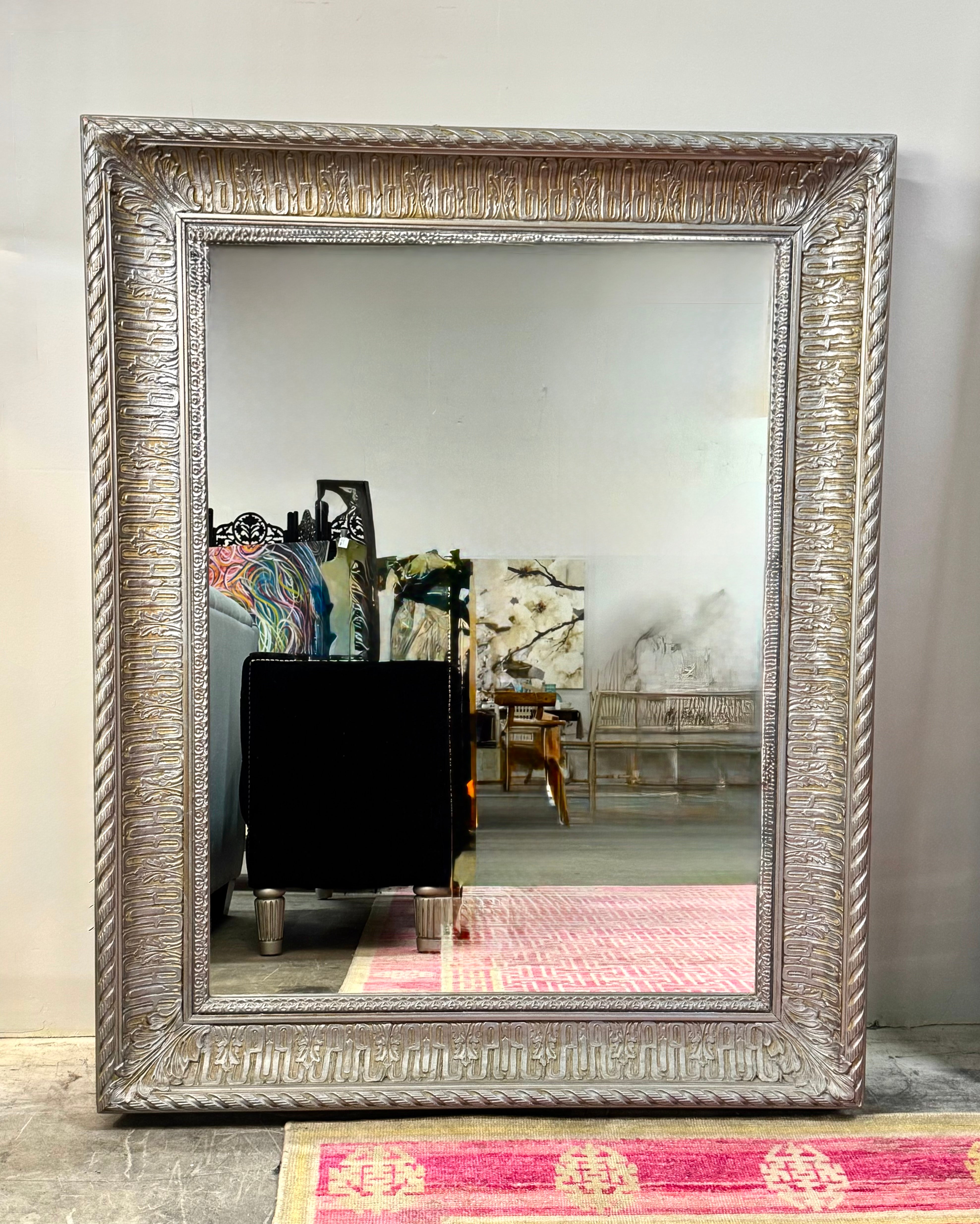 Burnished Silver Carved Mirror
