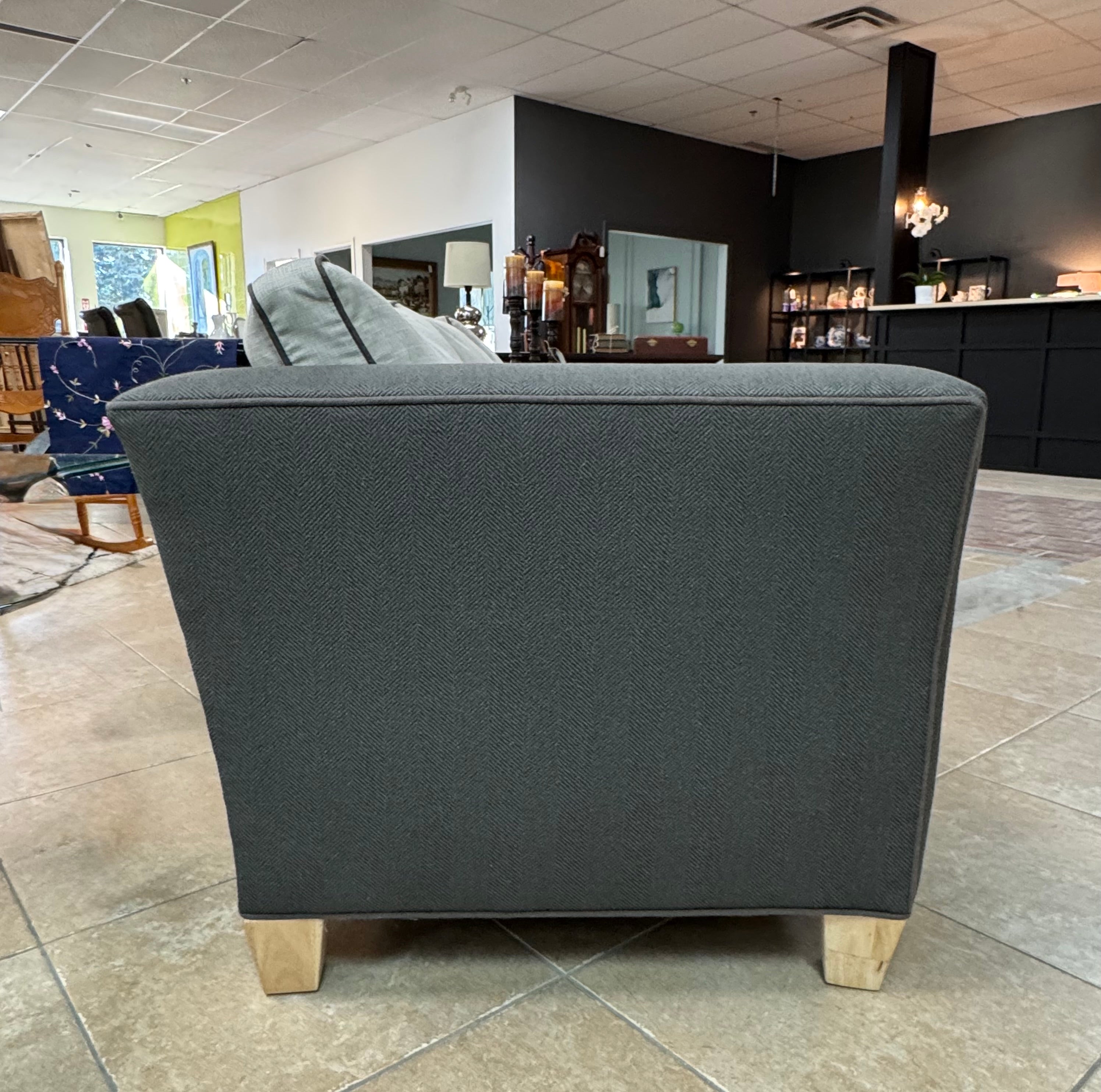 Gray Herringbone & Natural Linen 94" Sofa