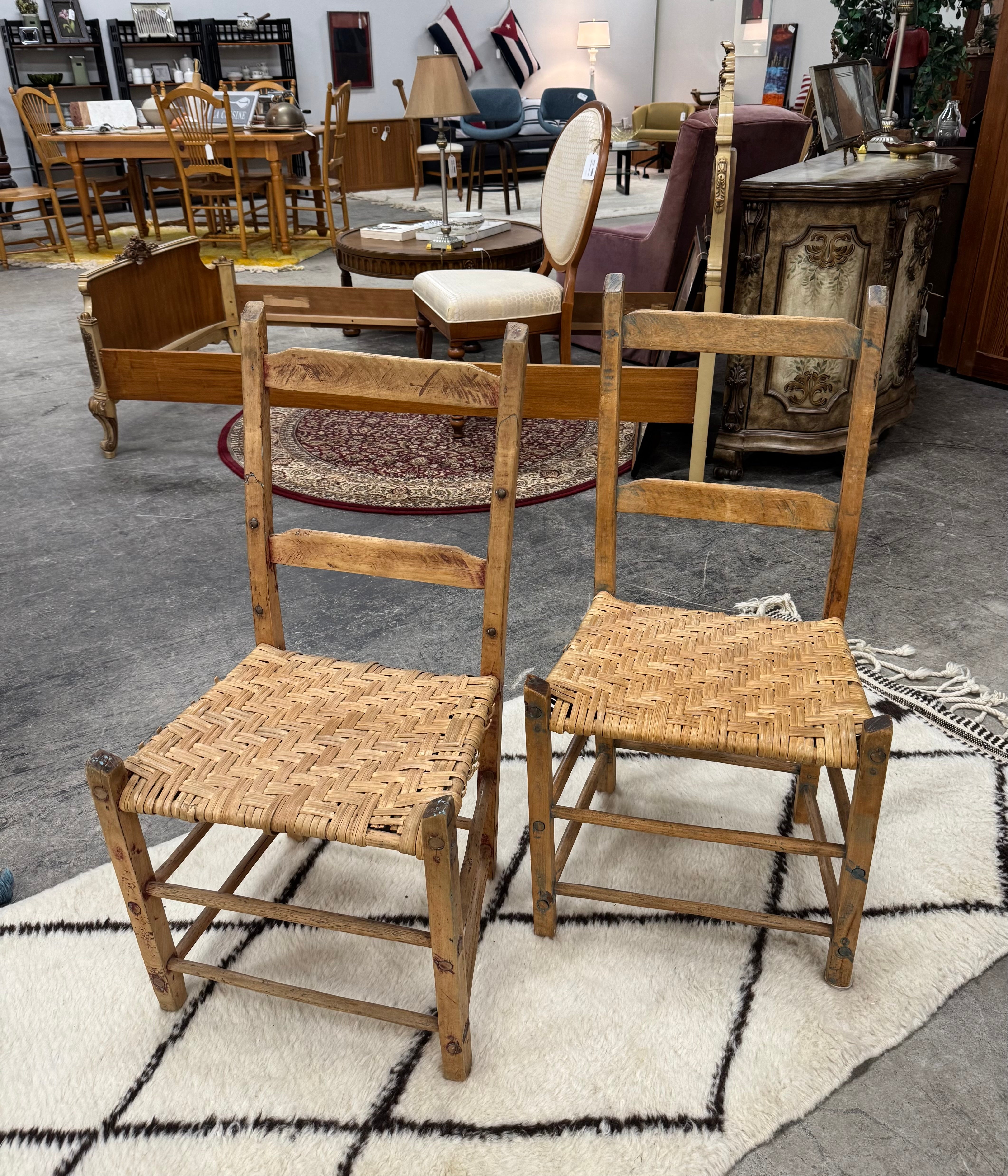 Rustic Ladder Back Chairs with Rattan Seats Set of 2