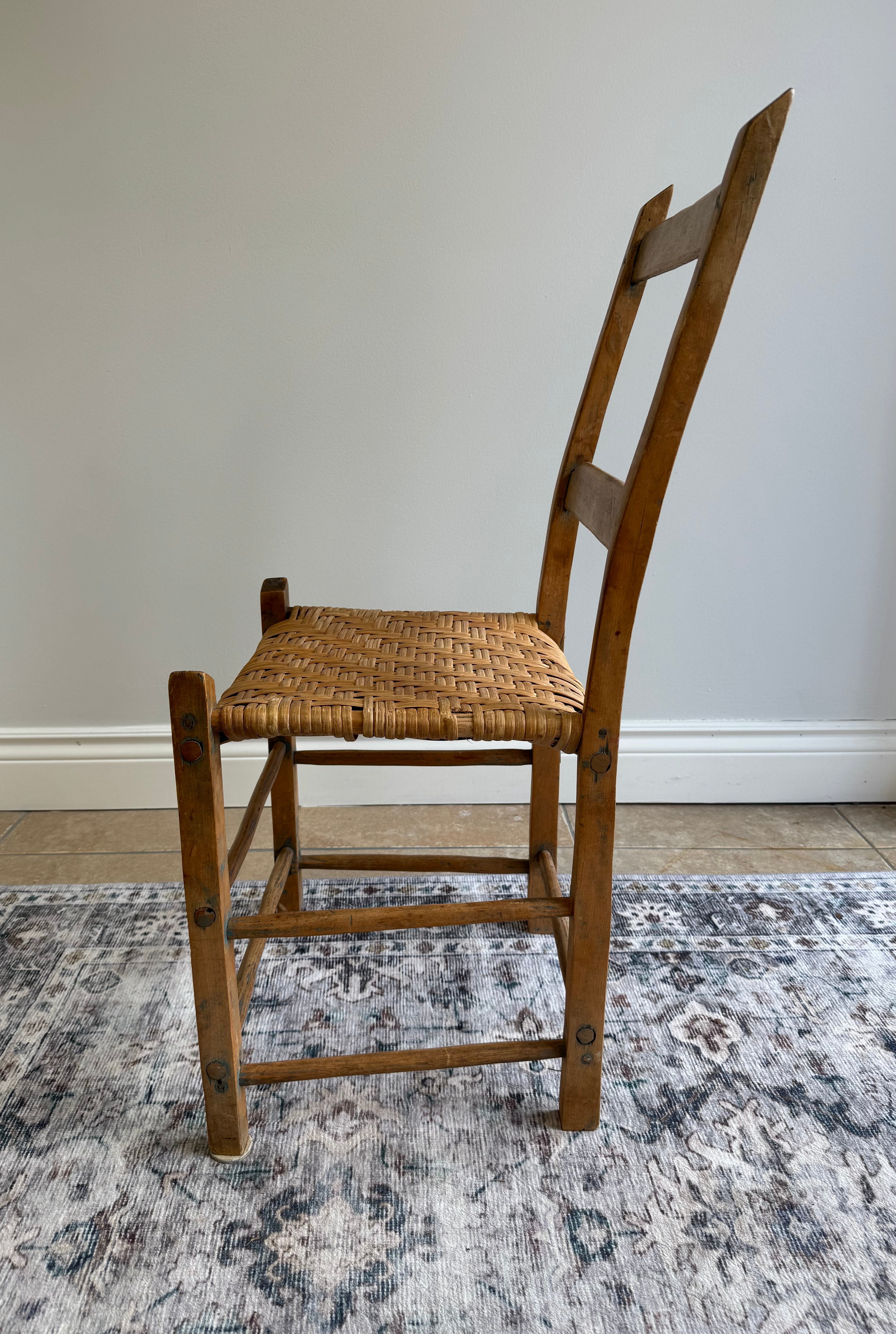 Rustic Ladder Back Chairs with Rattan Seats Set of 2