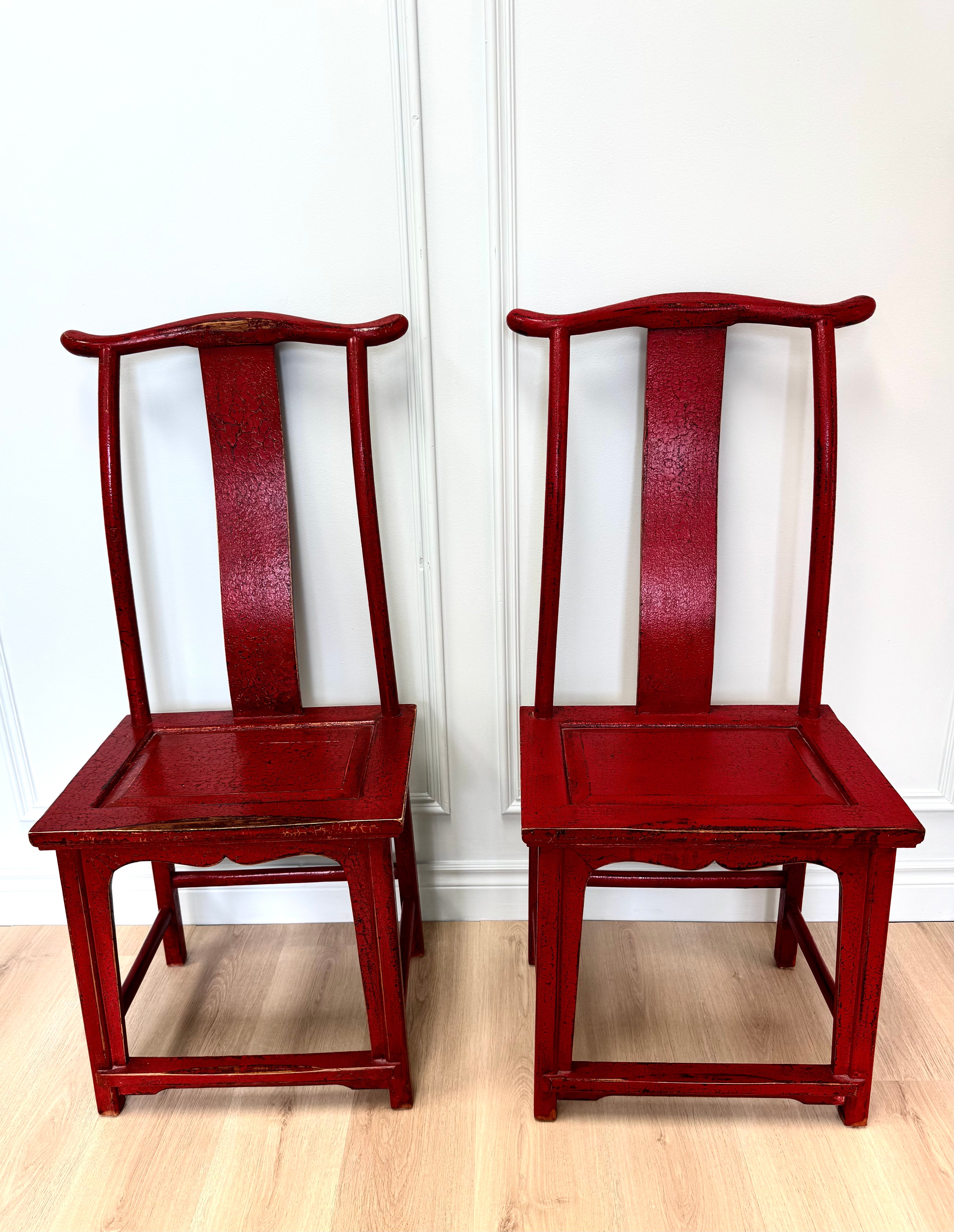 Vintage Distressed Red Ming-style Chairs Set of 2