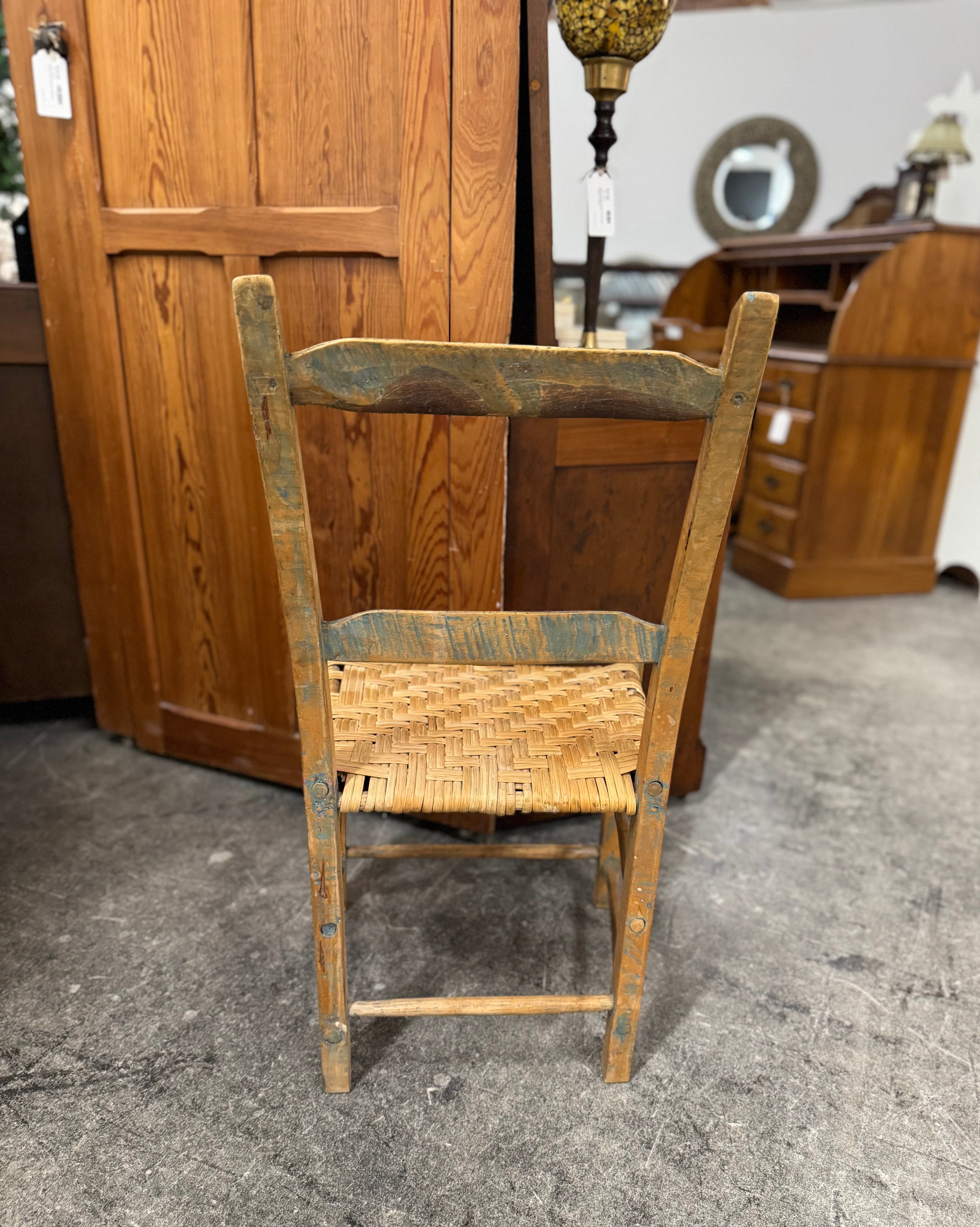 Rustic Ladder Back Chair with Rattan Seat