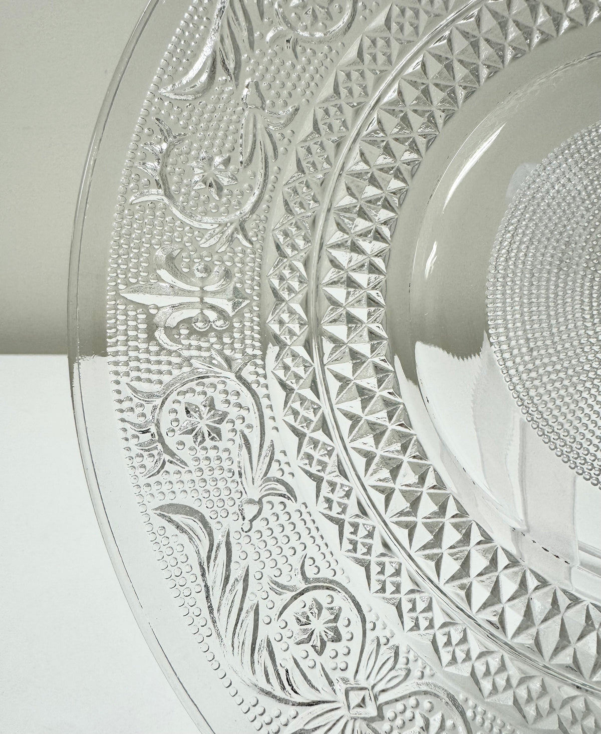 Embossed Floral Pressed Glass 10" Plate