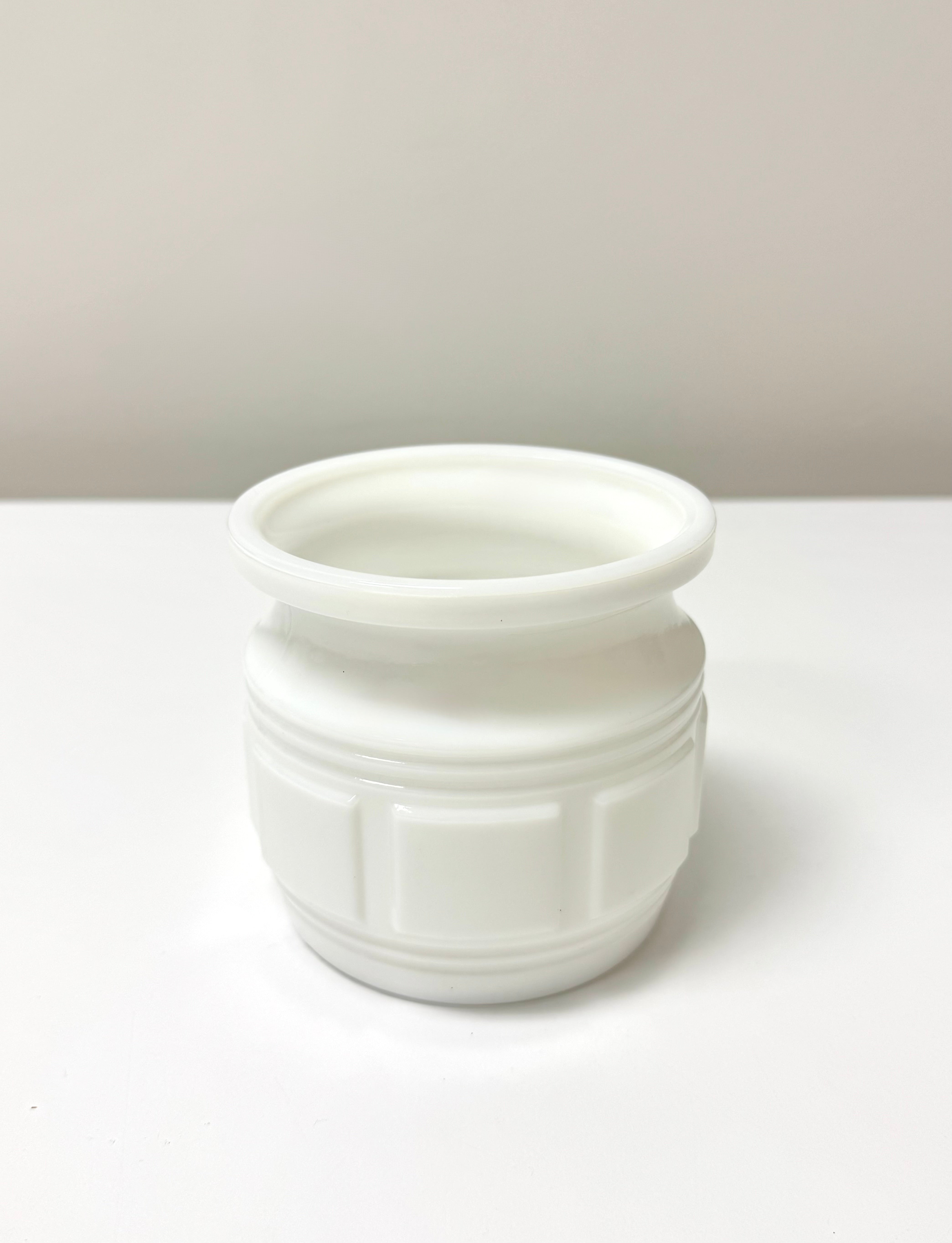 Vintage Block Milk Glass 4-1/2" Pot