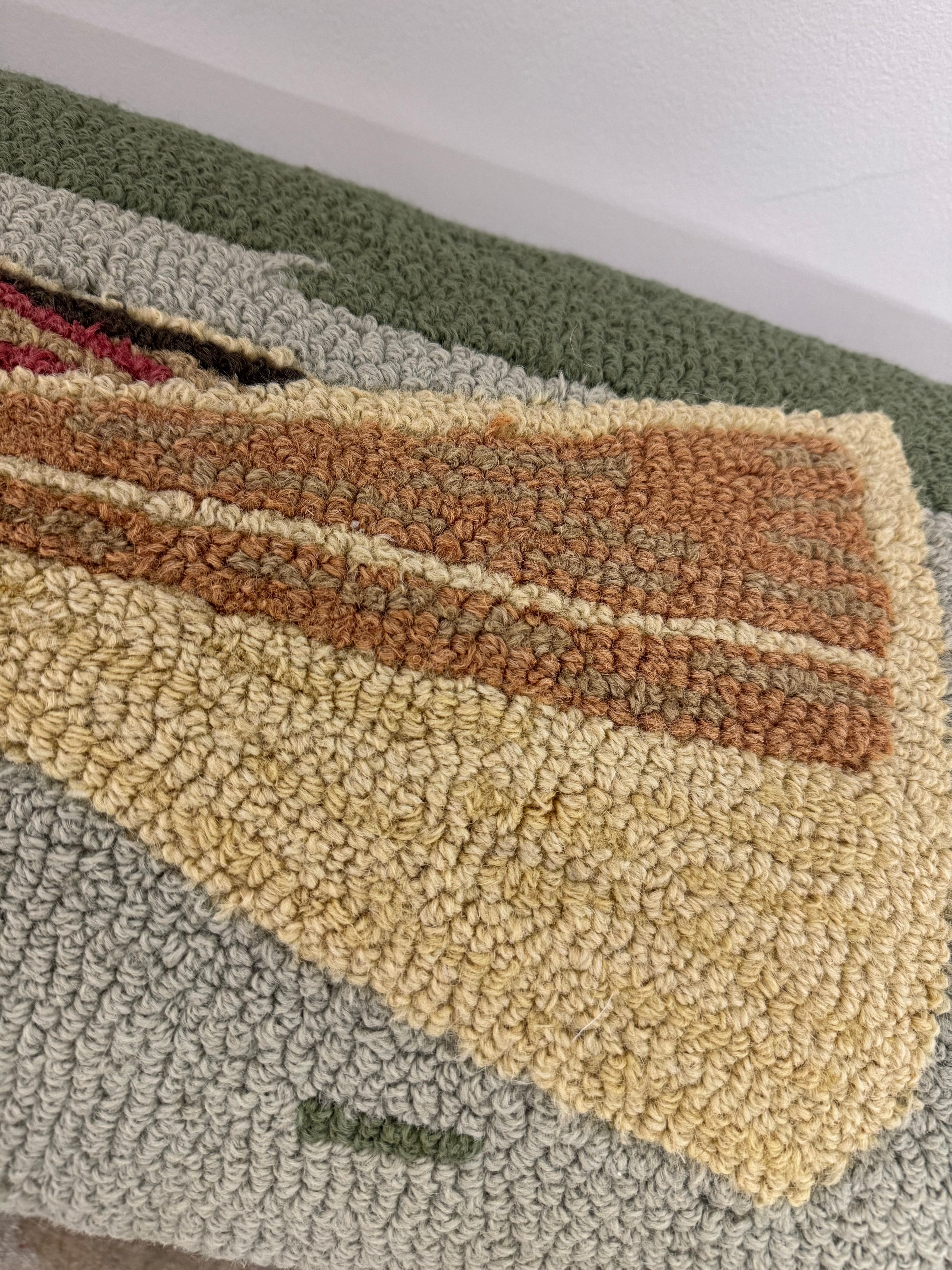 Hooked Wool Canoe Hickory Bench