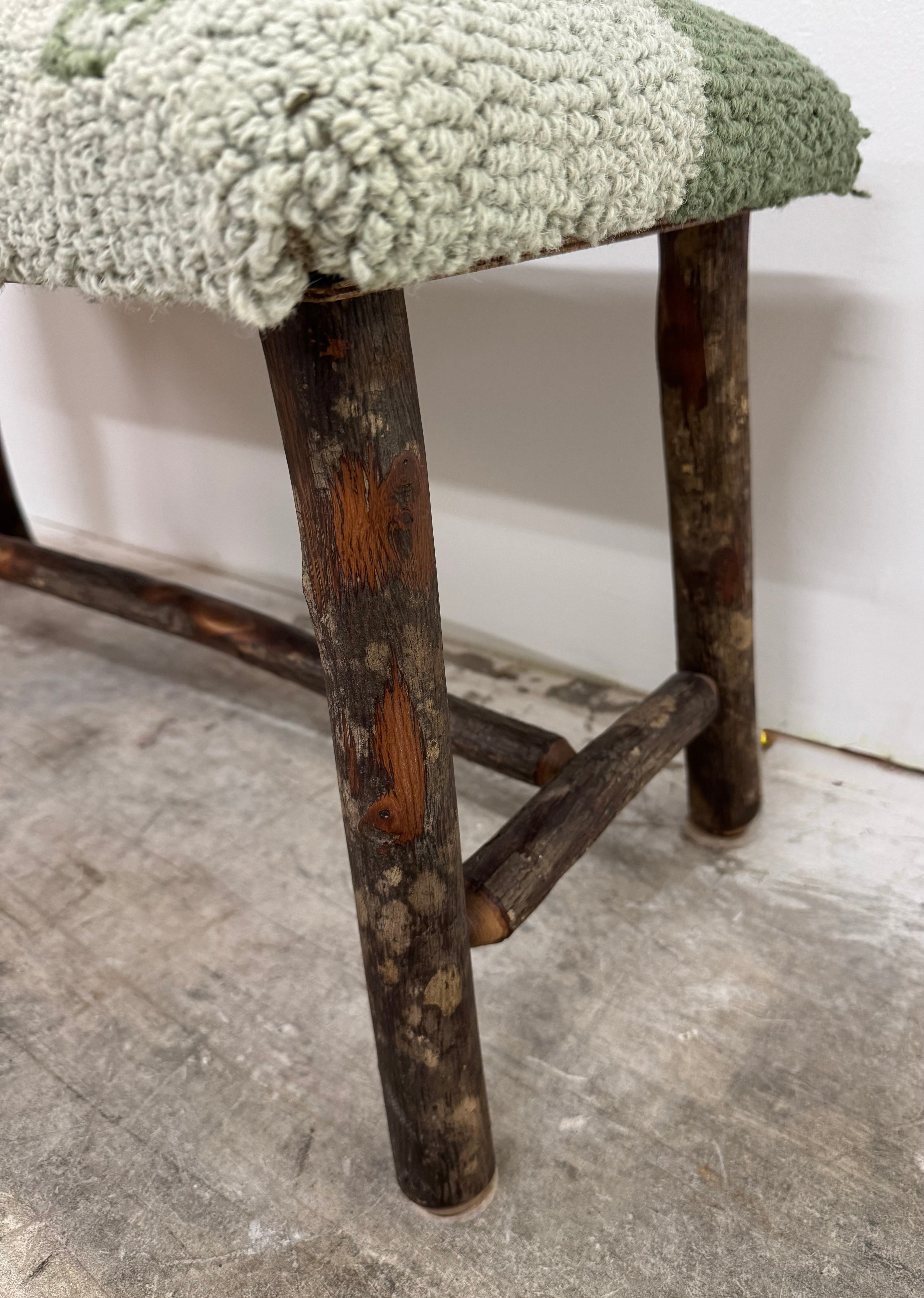 Hooked Wool Canoe Hickory Bench