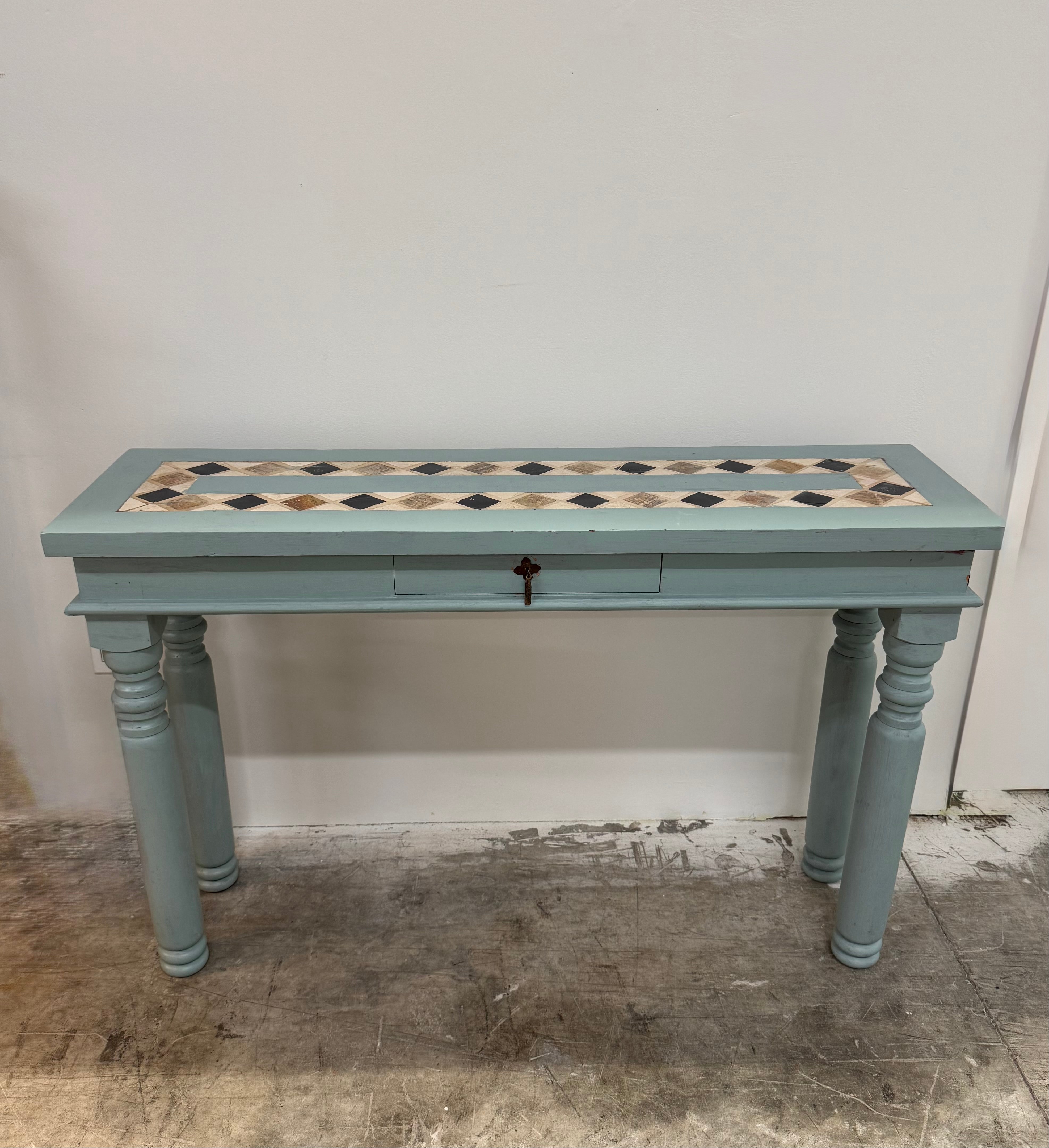 French Blue Console with Diamond Tile Top