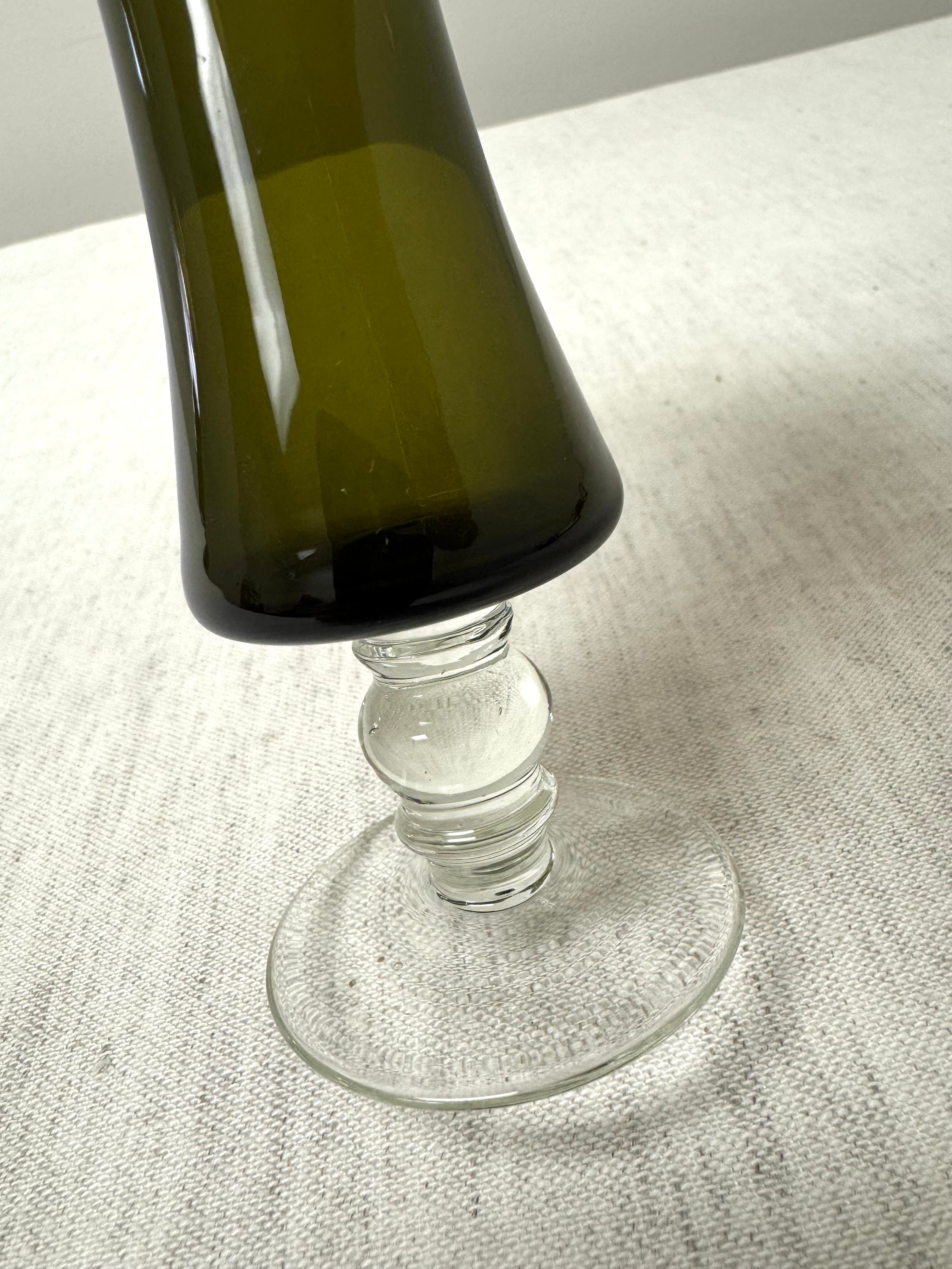 Vintage Smoked Olive Green Etched Bud Vase