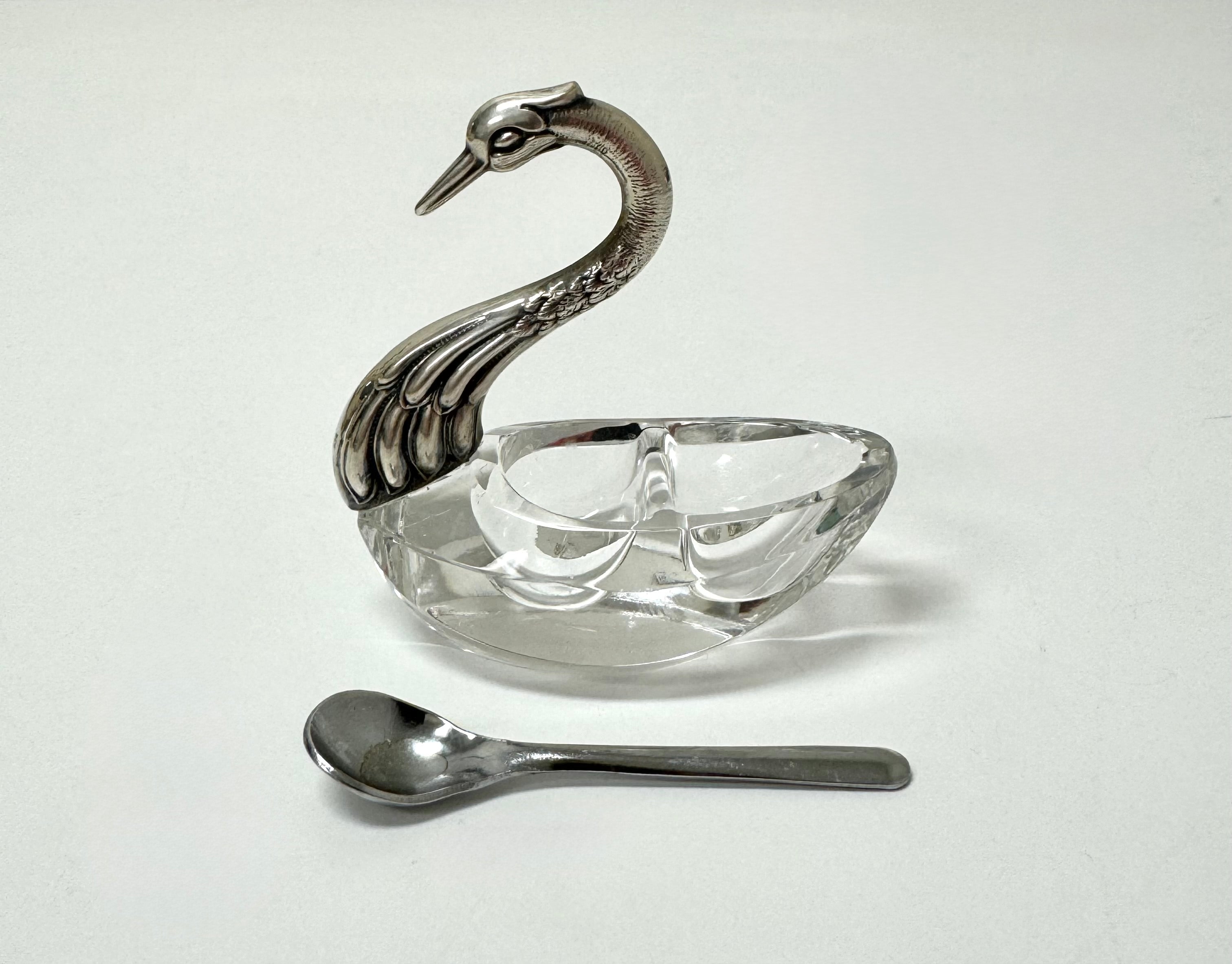 Vintage Silverplate Swan Salt Cellar with Tray