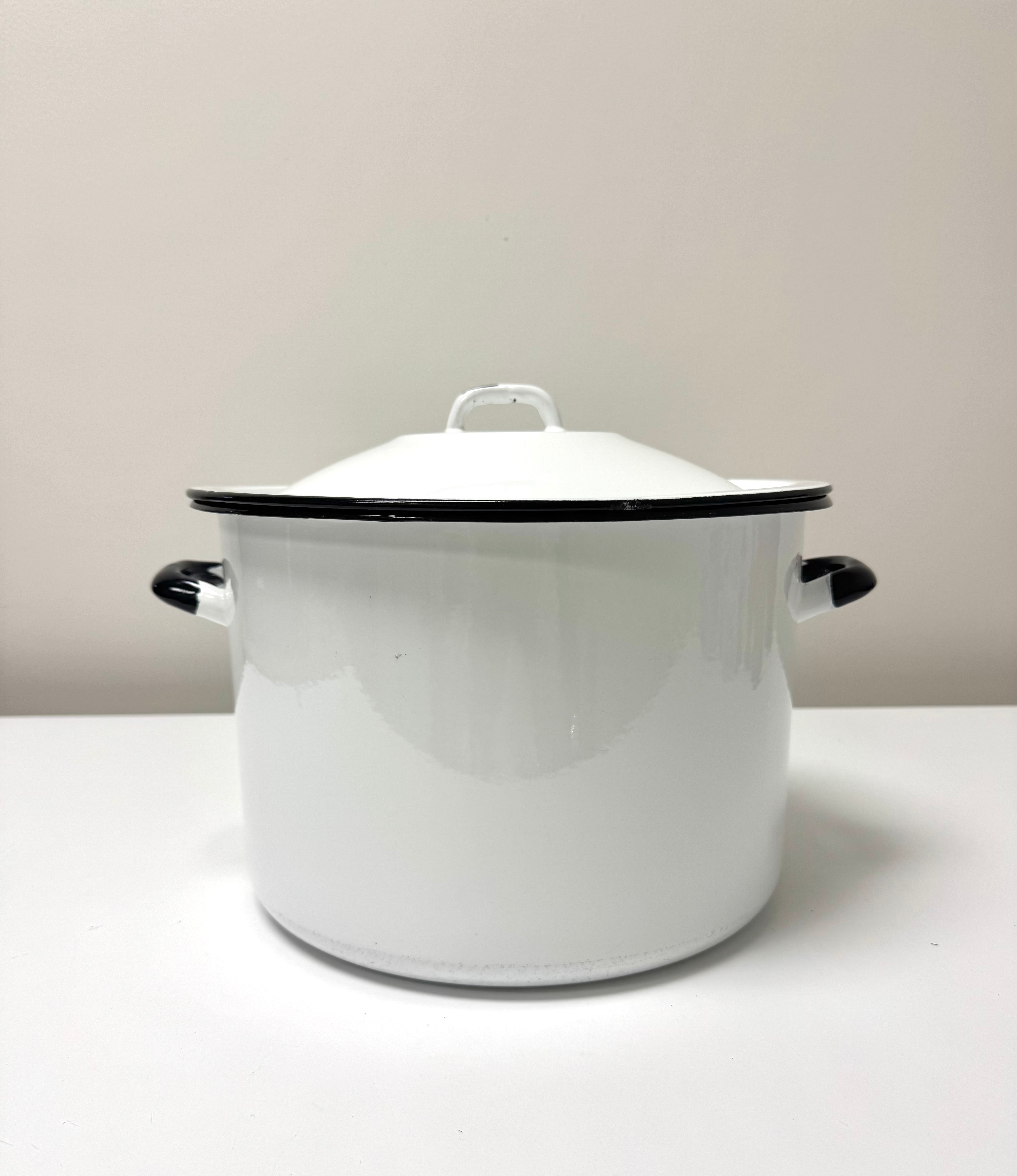 Vintage Black Enamelware 12" Covered Pot