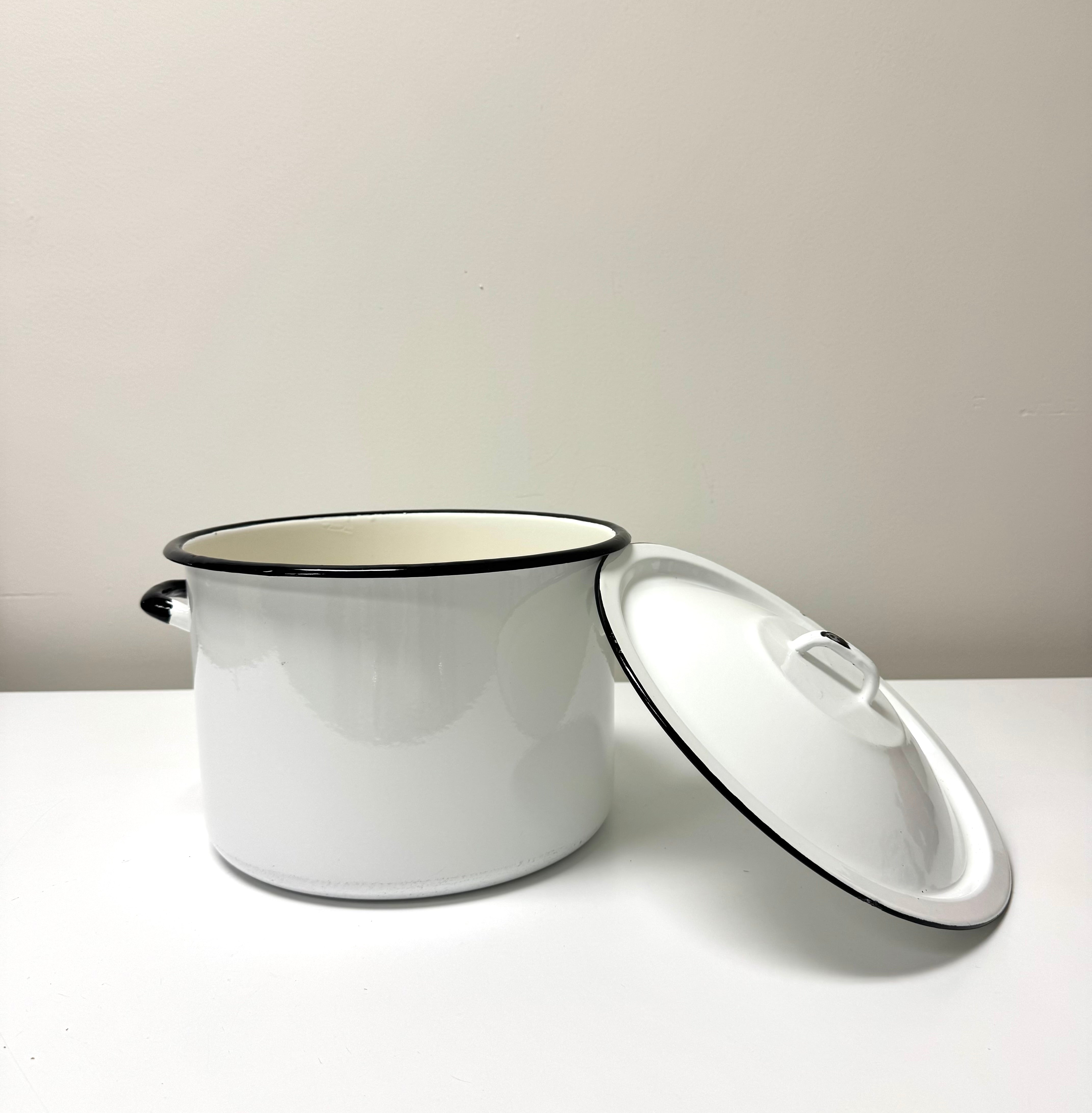 Vintage Black Enamelware 12" Covered Pot