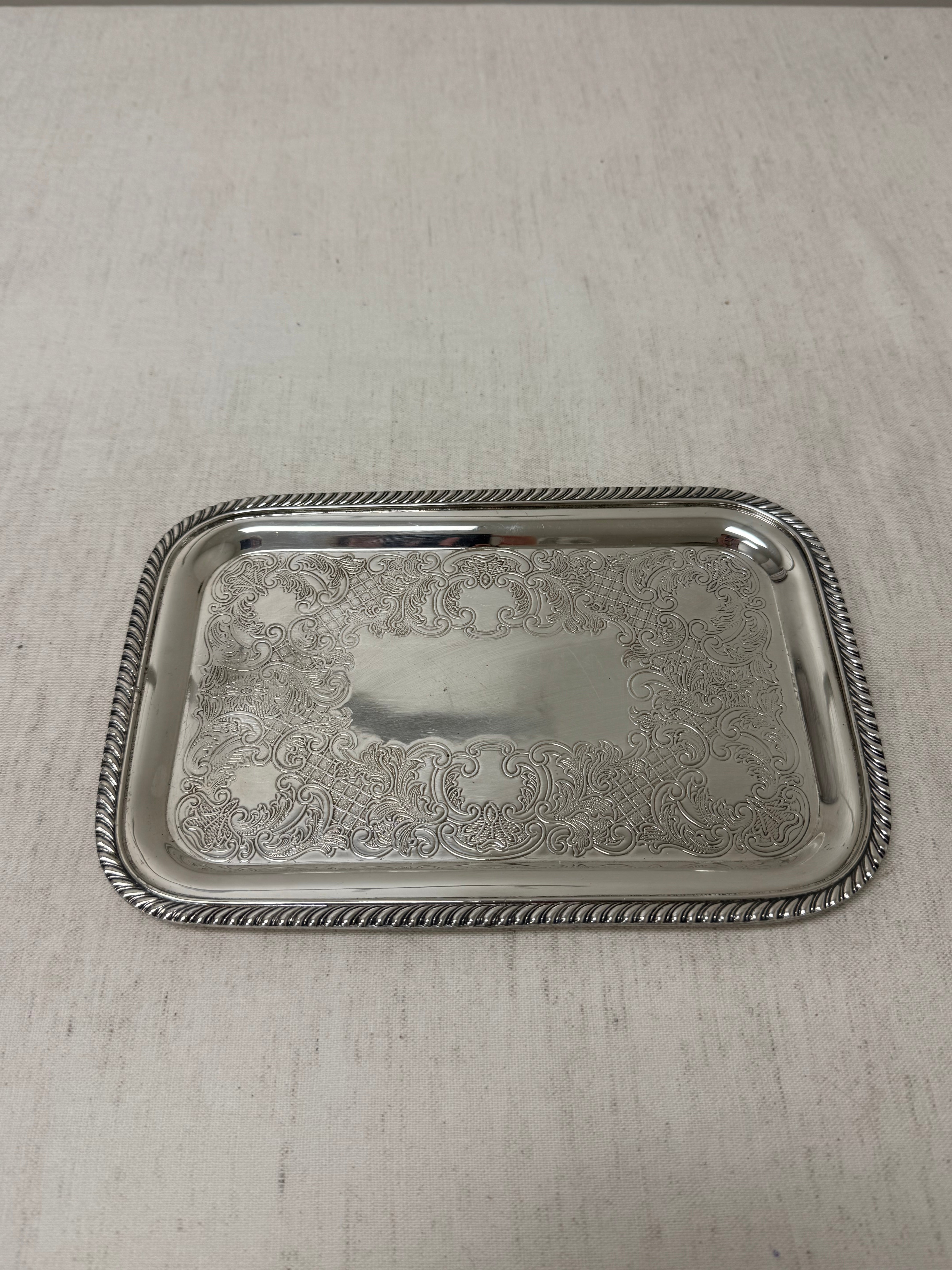 Vintage Silverplate Small Etched Tray