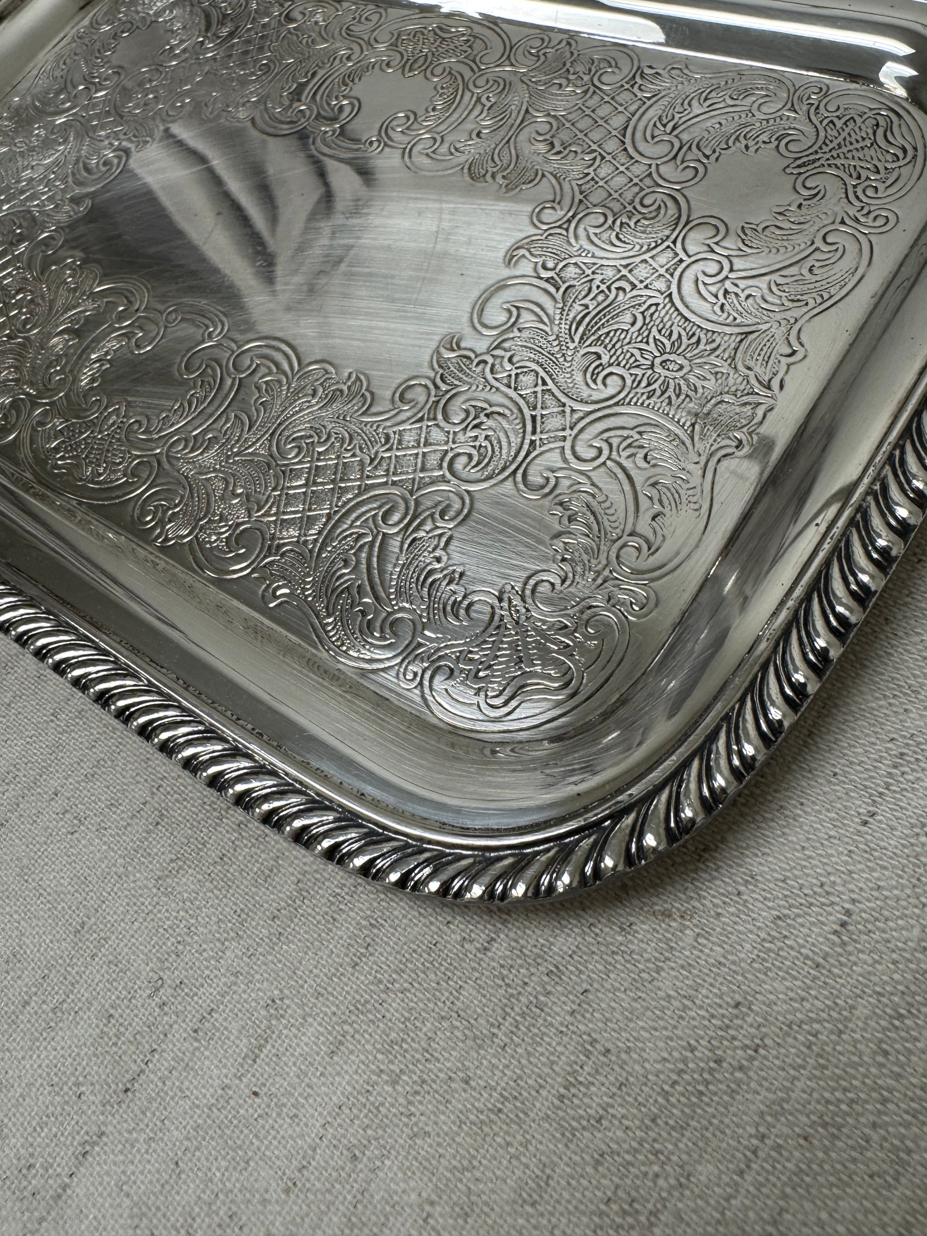 Vintage Silverplate Small Etched Tray
