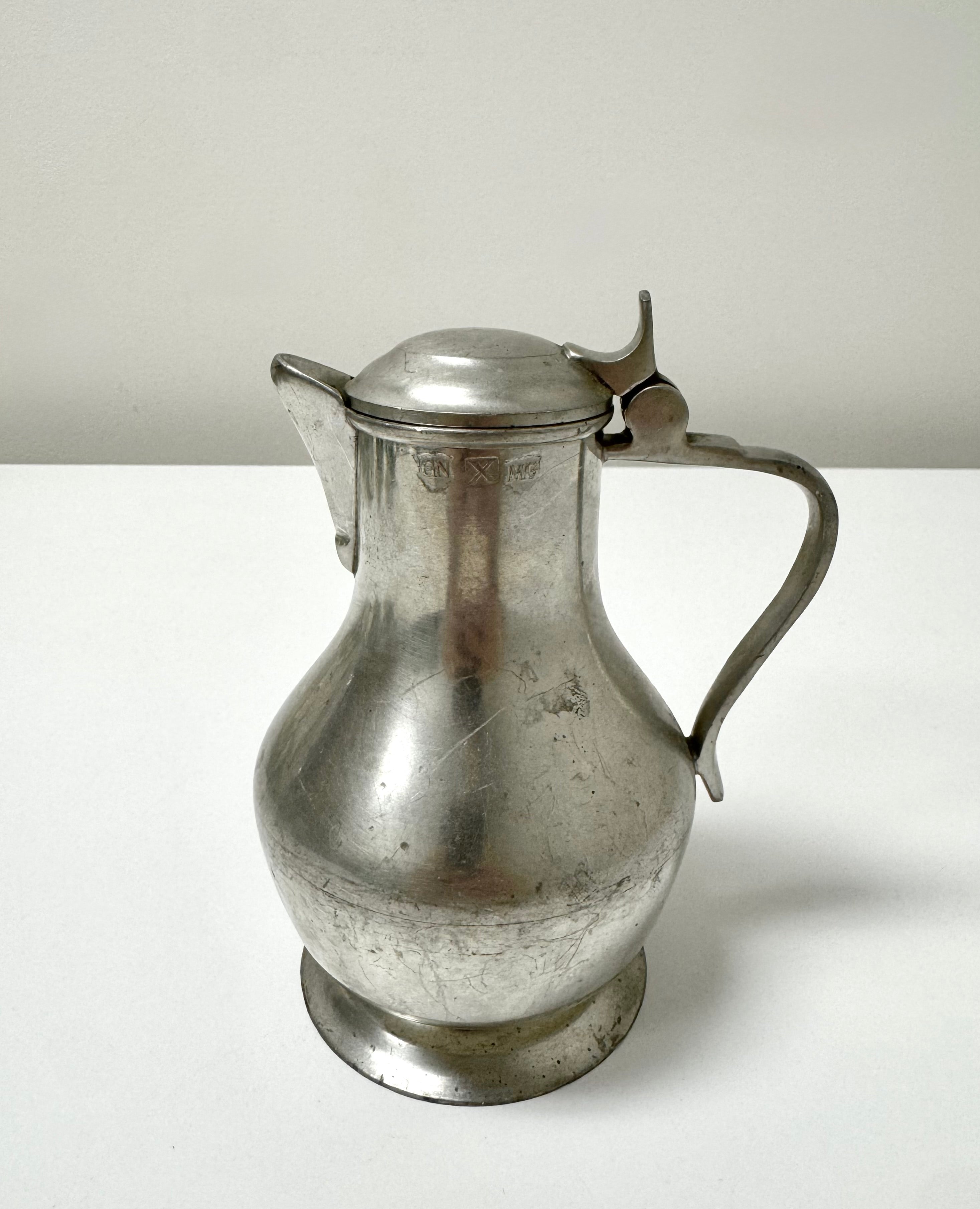 Vintage French Pewter Lidded Pitcher