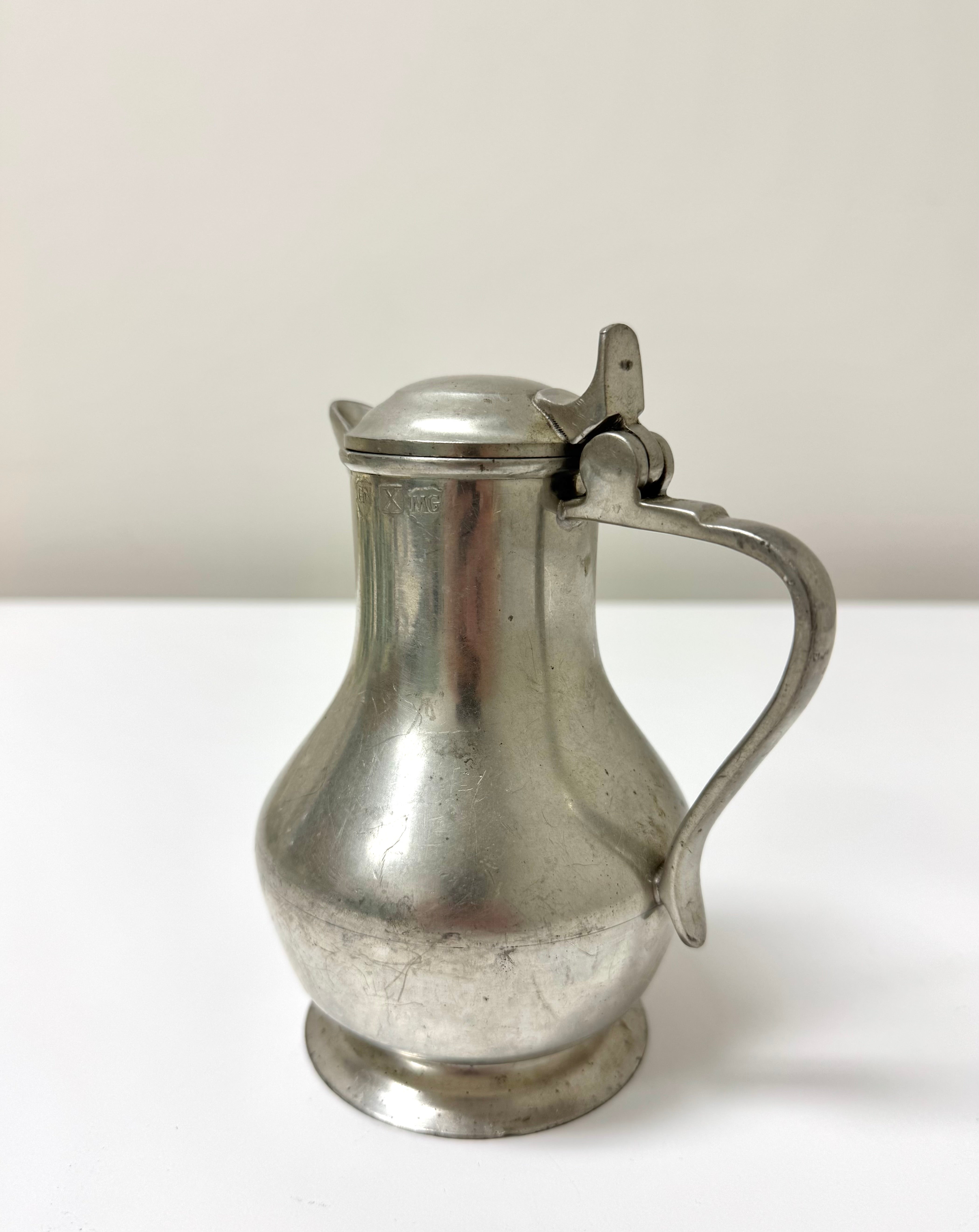 Vintage French Pewter Lidded Pitcher