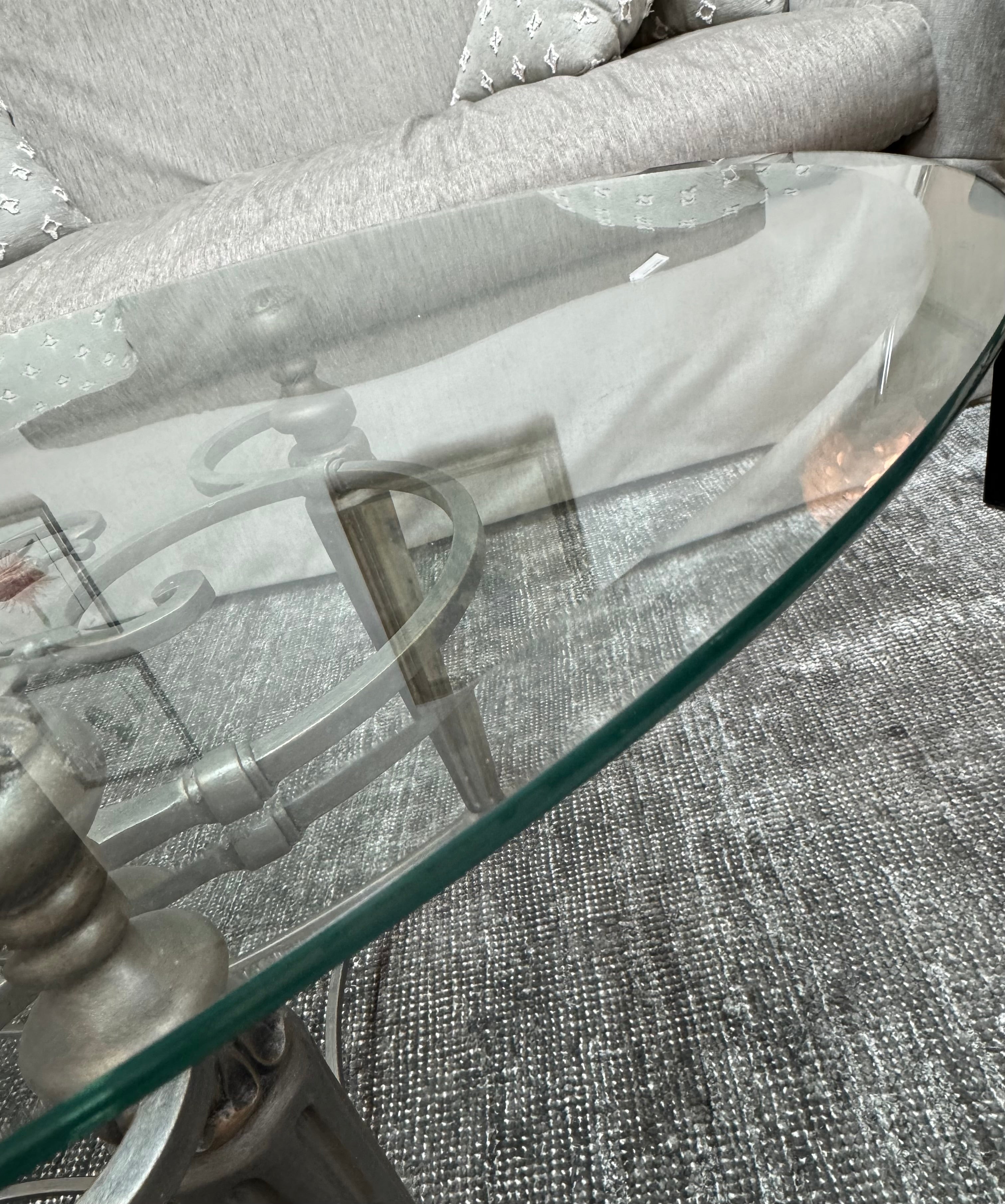 Charcoal Iron Scroll Glass-top Coffee Table