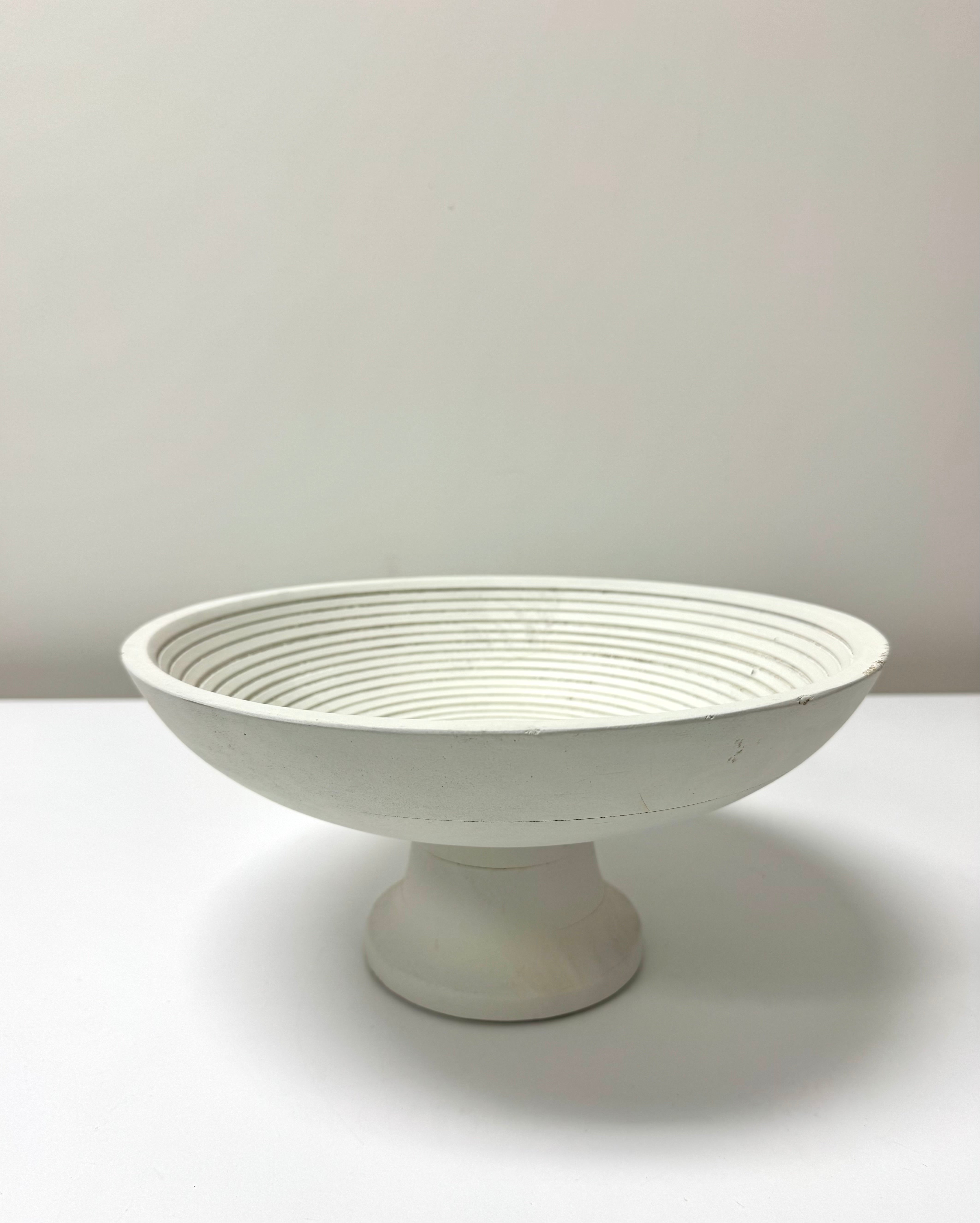 FOLKULTURE Ribbed White Wooden Fruit Bowl
