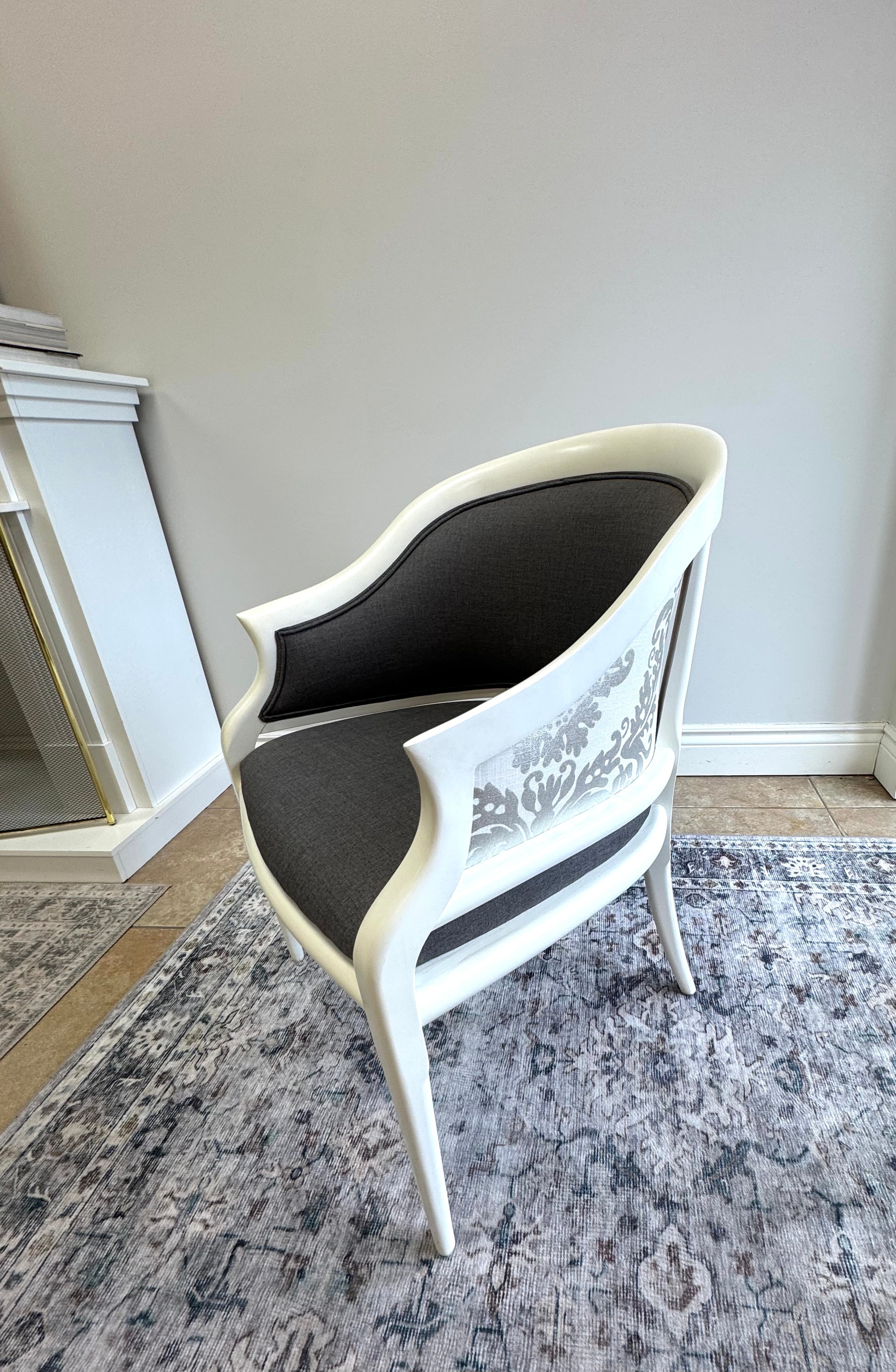 Charcoal Gray & Silver Damask Chair
